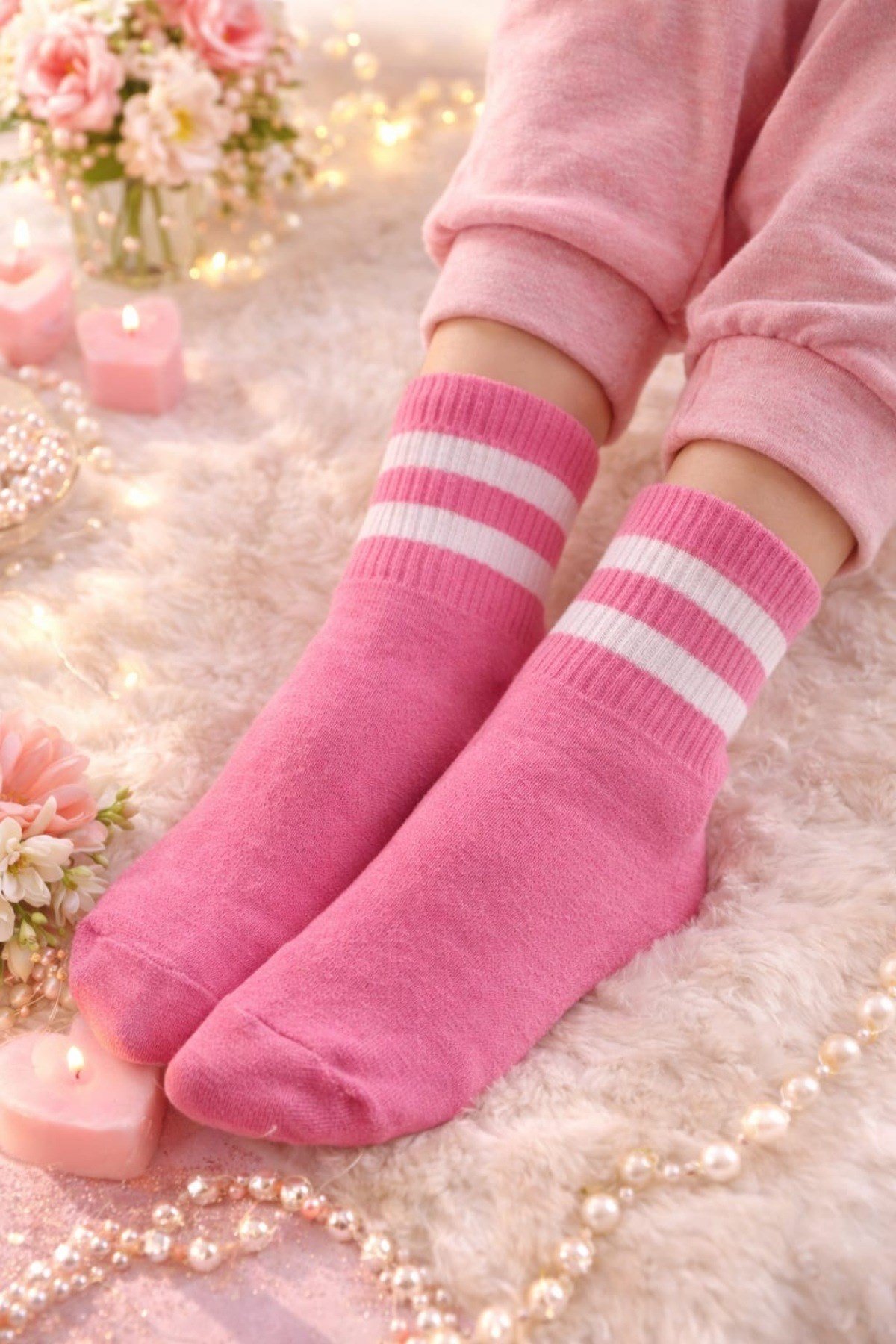 Pembe Çizgili Günlük Çorap – 2’li Set