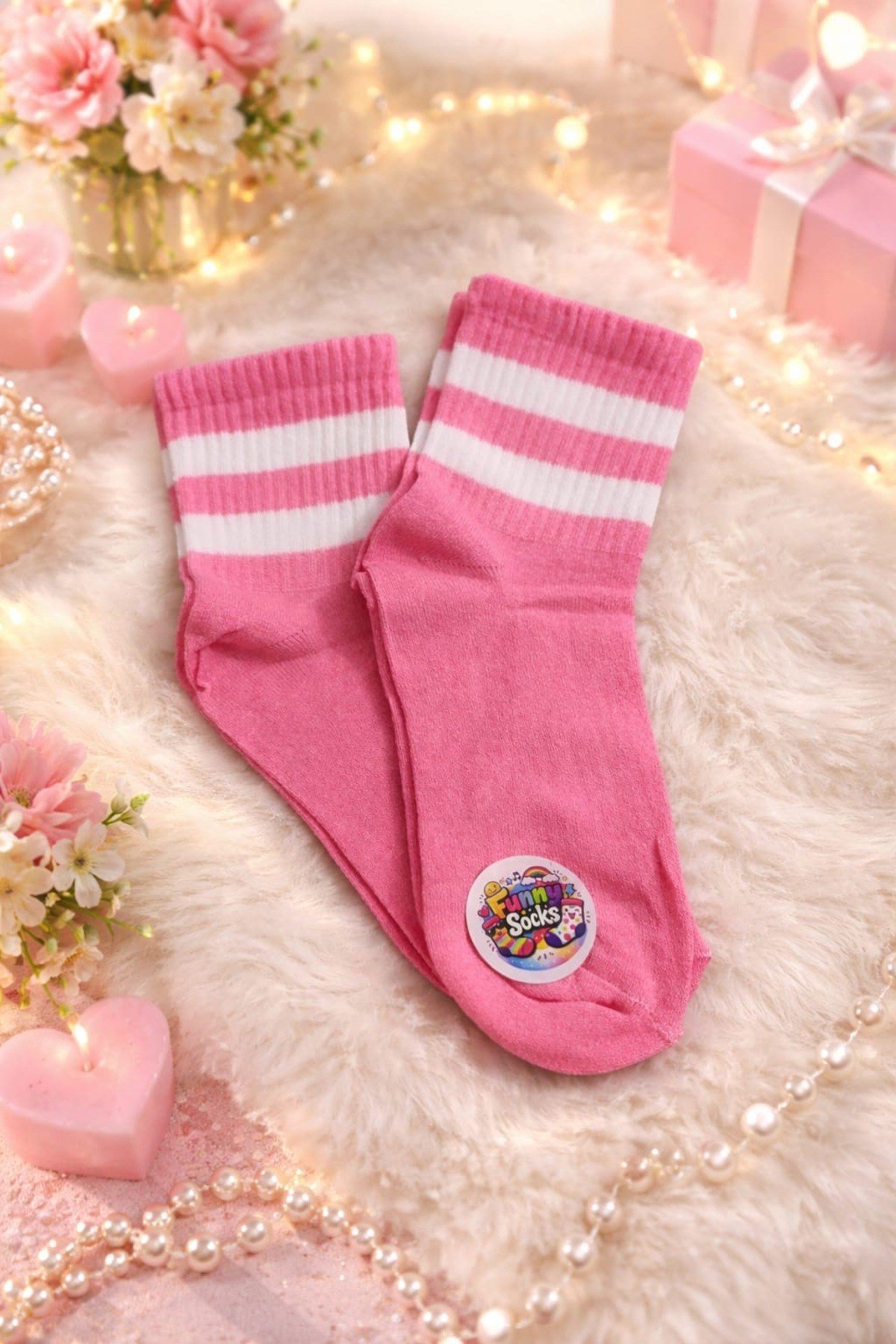 Pembe Çizgili Günlük Çorap – 2’li Set
