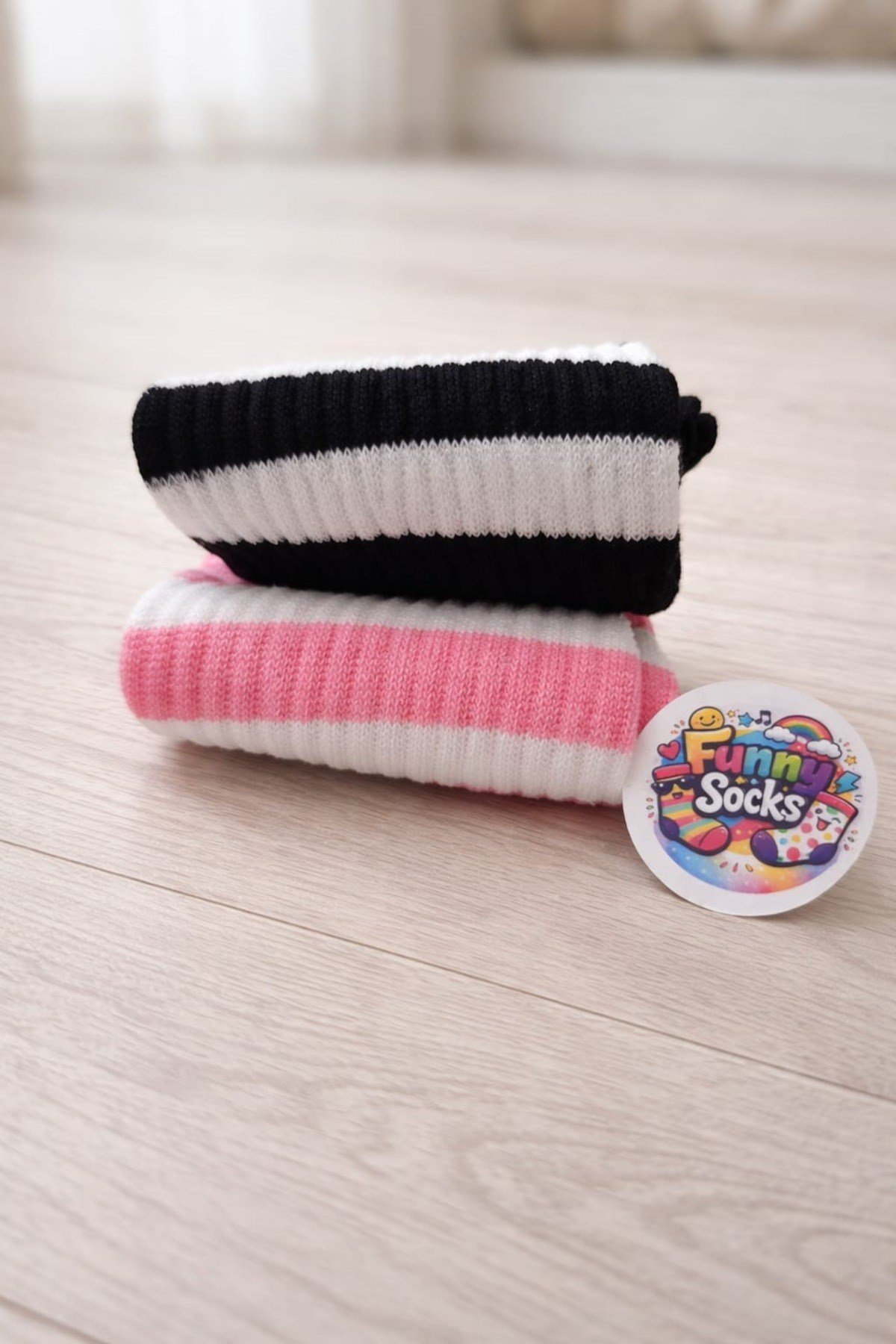 Pembe-Siyah Çizgili Günlük Çorap – 2’li Set