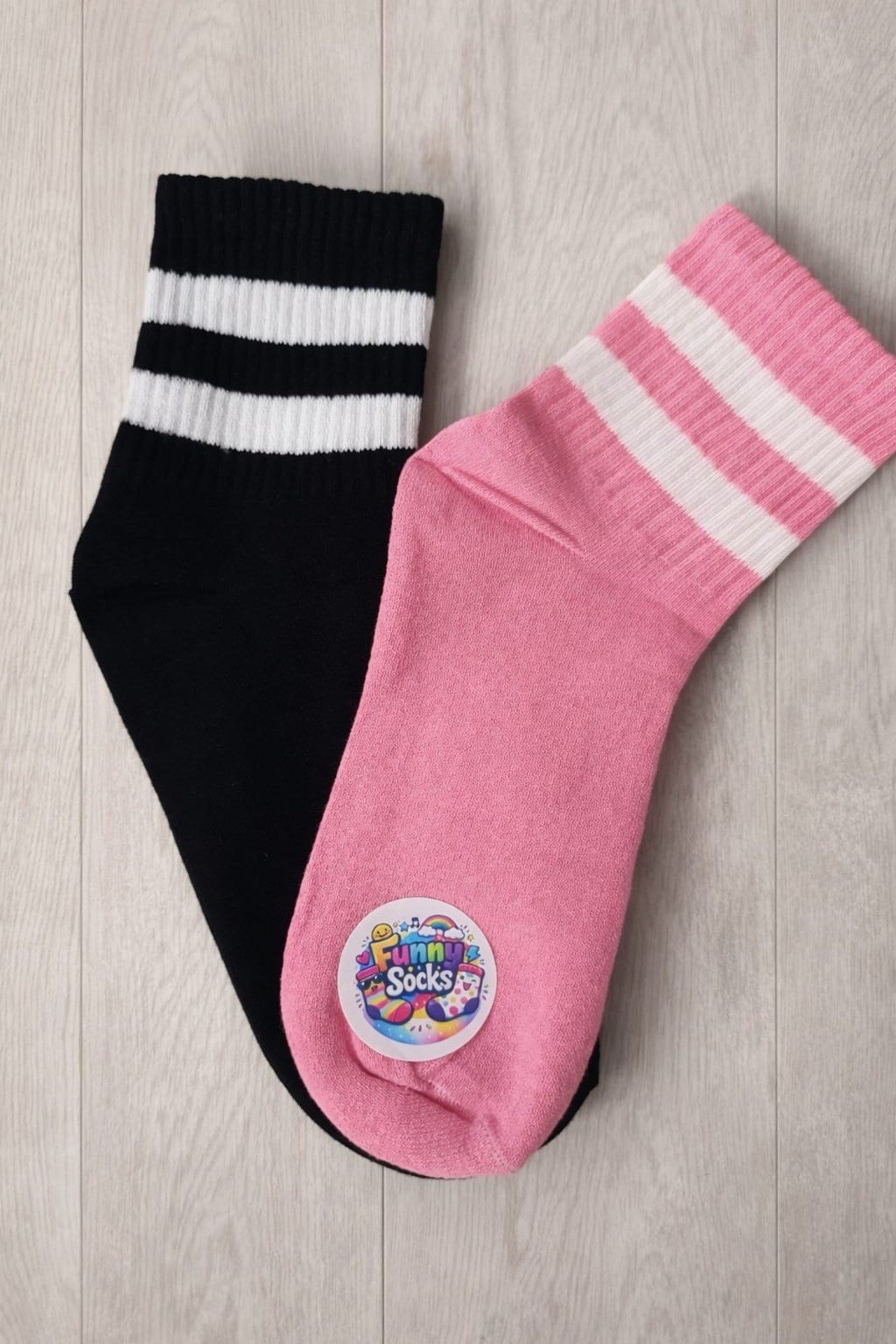 Pembe-Siyah Çizgili Günlük Çorap – 2’li Set