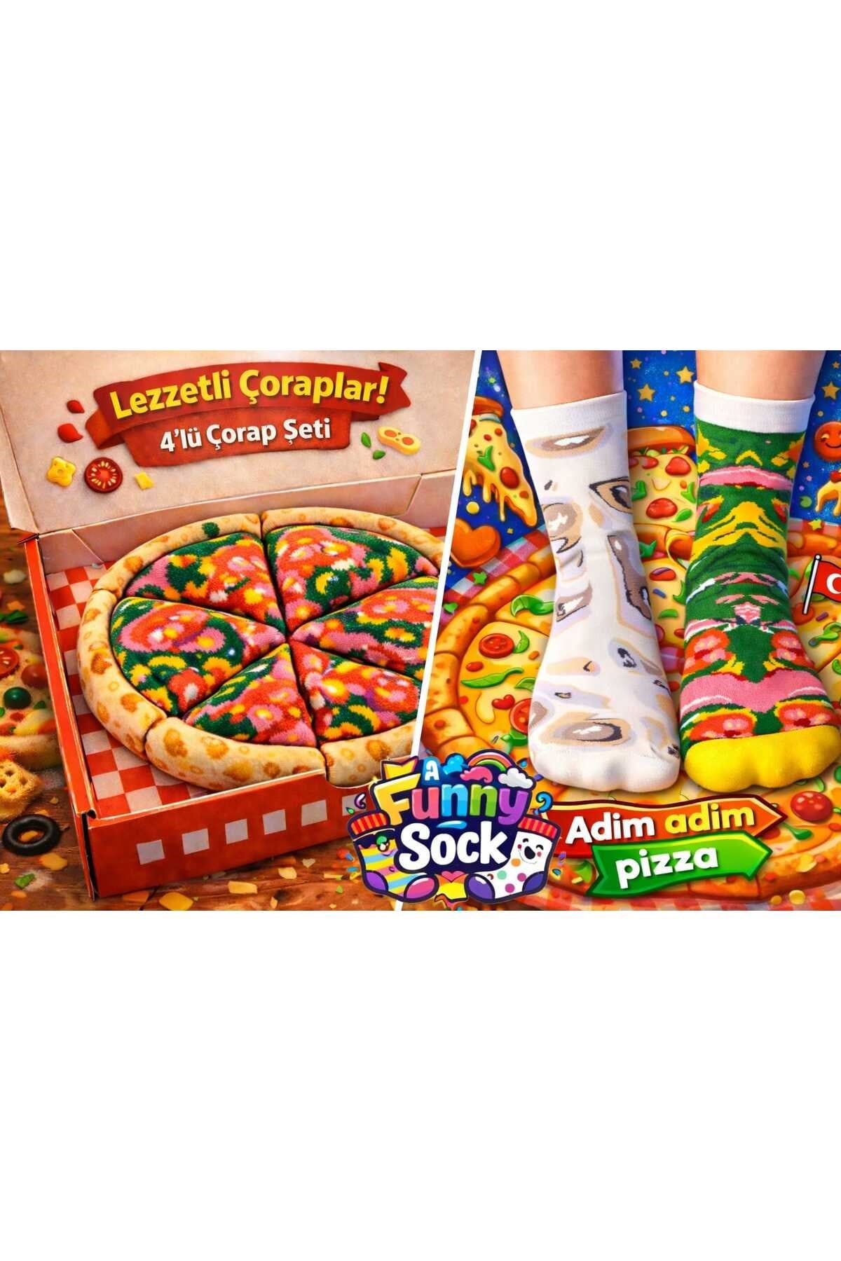 Pizza Tasarımlı 4’lü Çorap Seti – Kutulu Özel Tasarım