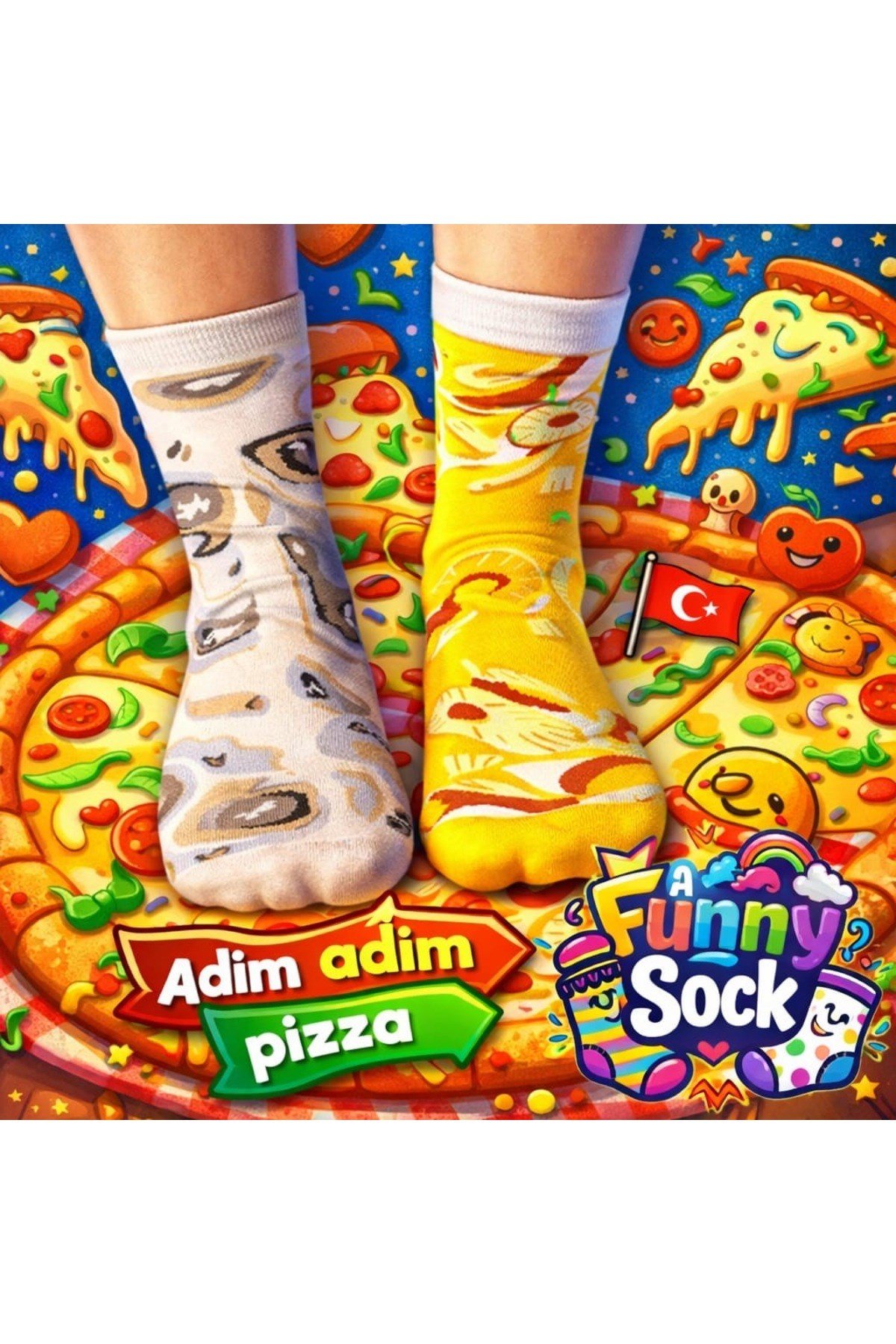 Pizza Tasarımlı 4’lü Çorap Seti – Kutulu Özel Tasarım