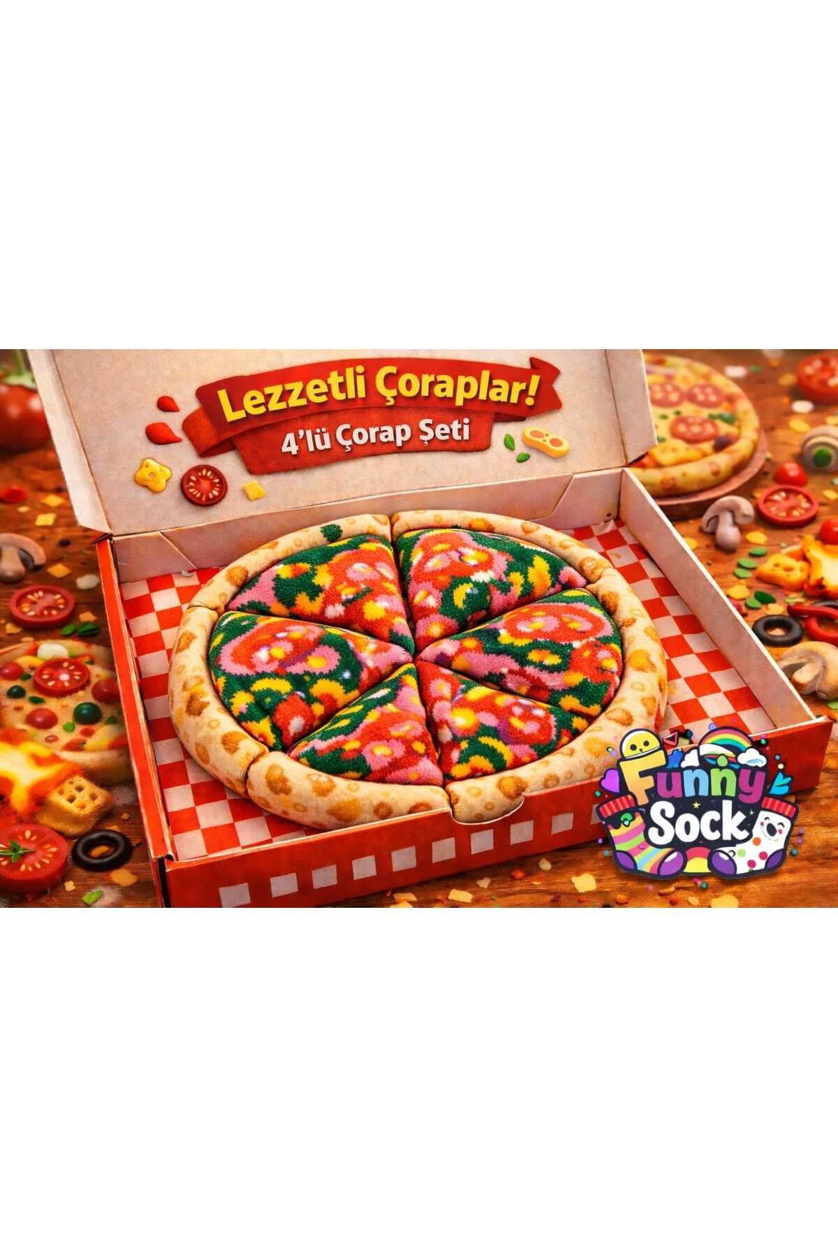 Pizza Tasarımlı 4’lü Çorap Seti – Kutulu Özel Tasarım