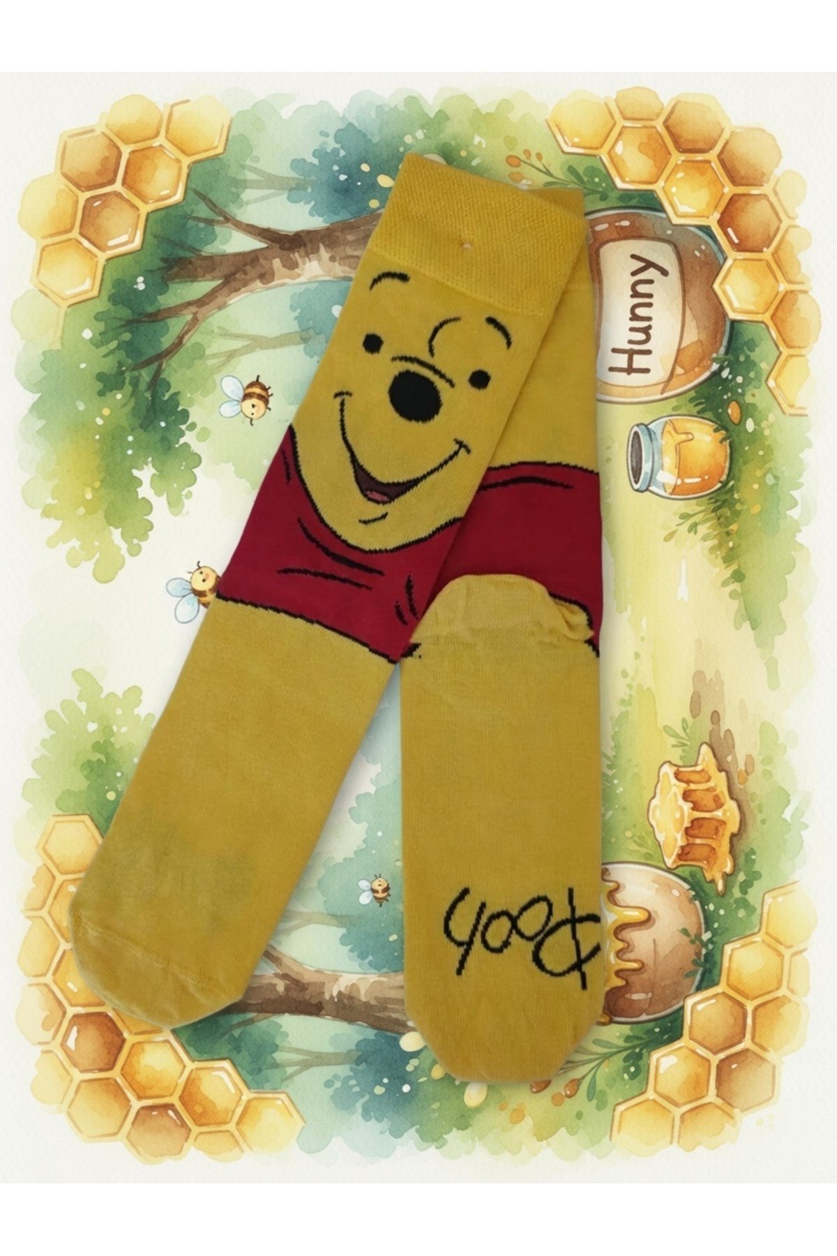 Sevimli Winnie Desenli Sarı Çorap 🐻🍯