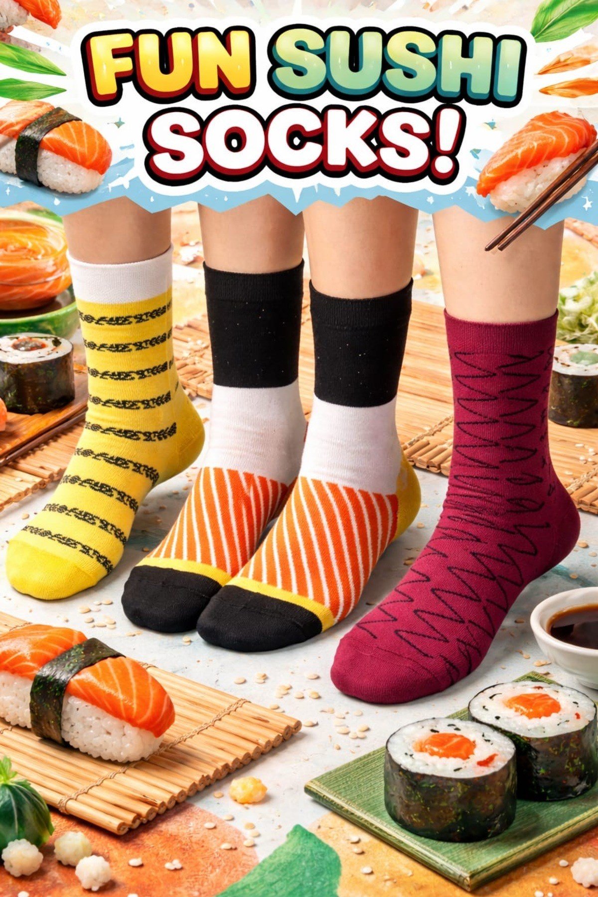 Sushi Tasarımlı 3’lü Çorap Seti – Özel Kutulu