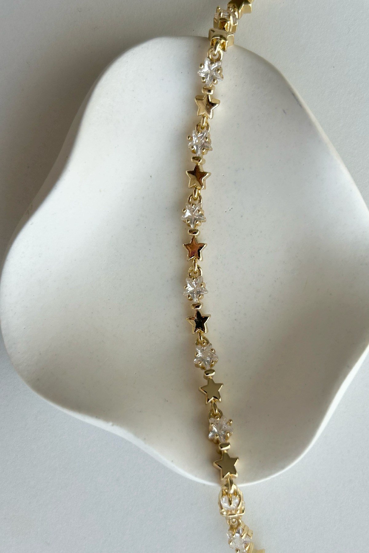 14K Altın Kaplama Taşlı ve Yıldızlı Kadın Bileklik - Ayarlanabilir (17 cm+2 cm)