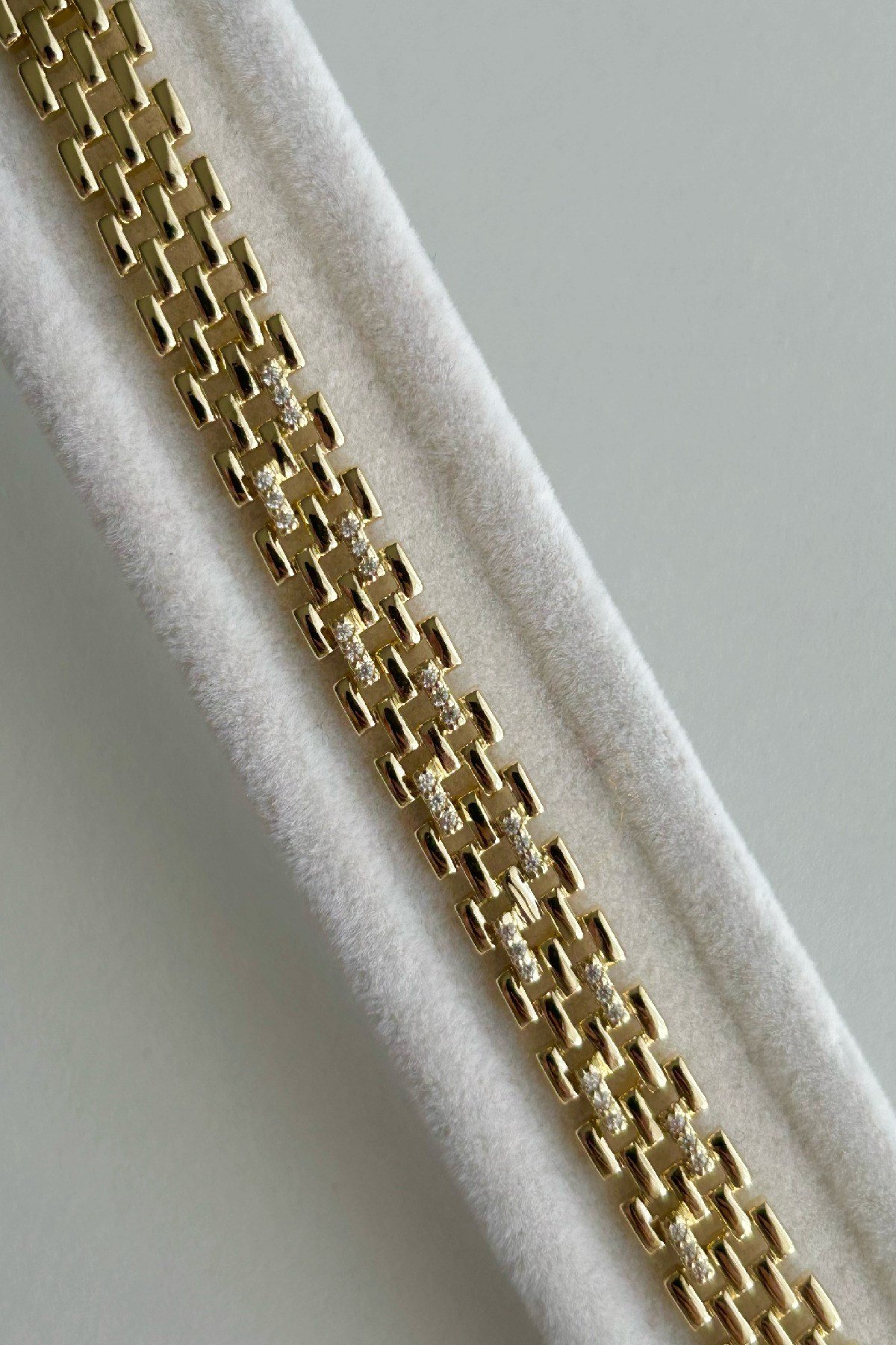 14K Altın Kaplama Zirkon Taşlı Hasır Model Kadın Bileklik -Ayarlanabilir (16 cm+2 cm)