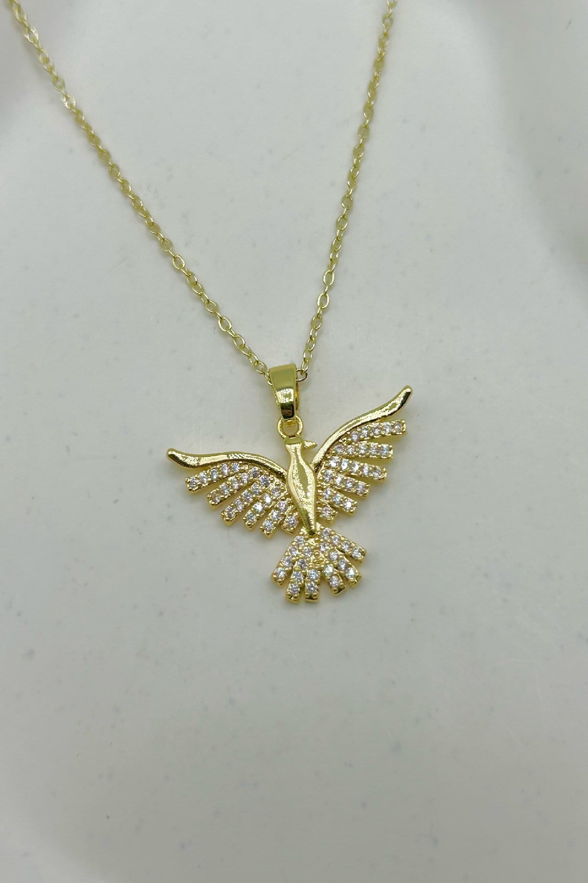 14K Altın Renginde Anka Kuşu Çelik Kadın Kolye (22 cm+5 cm)