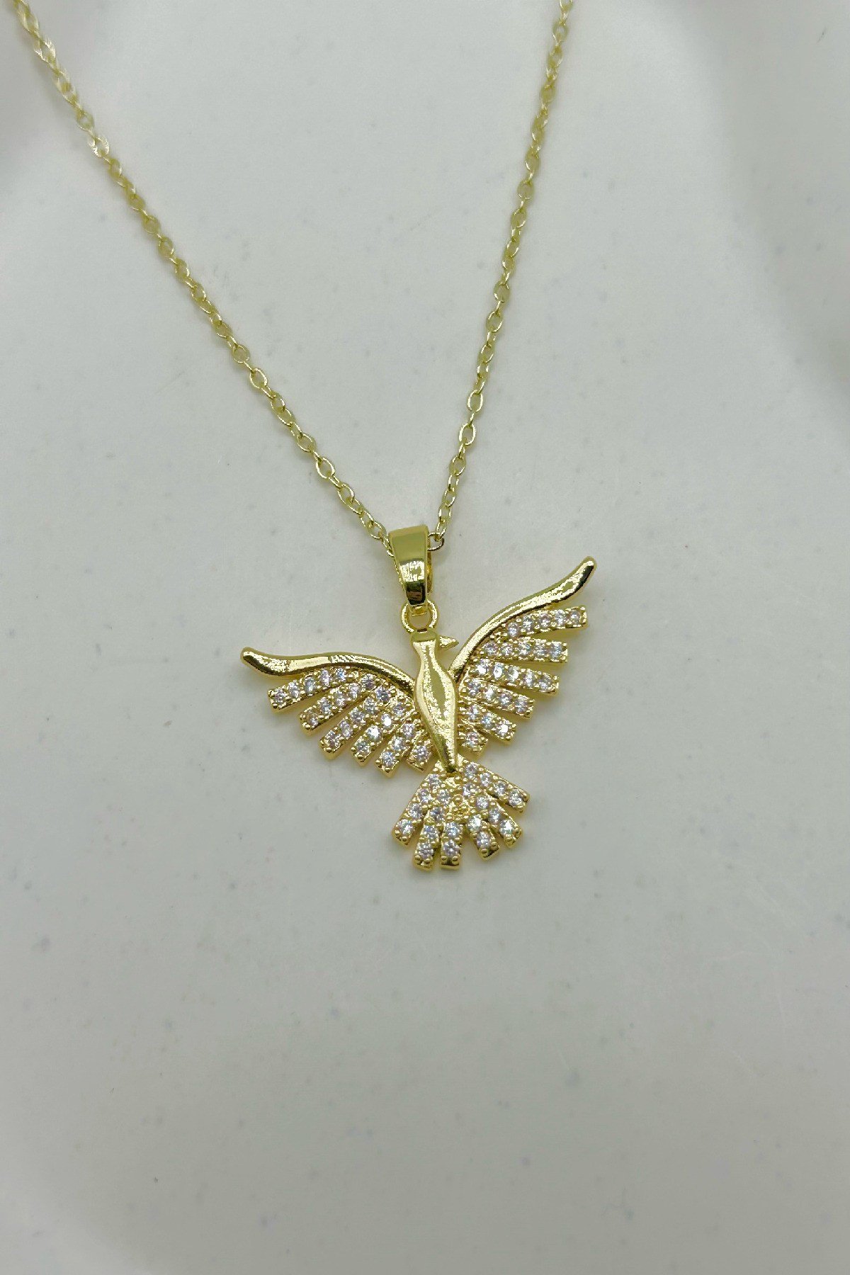 14K Altın Renginde Anka Kuşu Çelik Kadın Kolye (22 cm+5 cm)