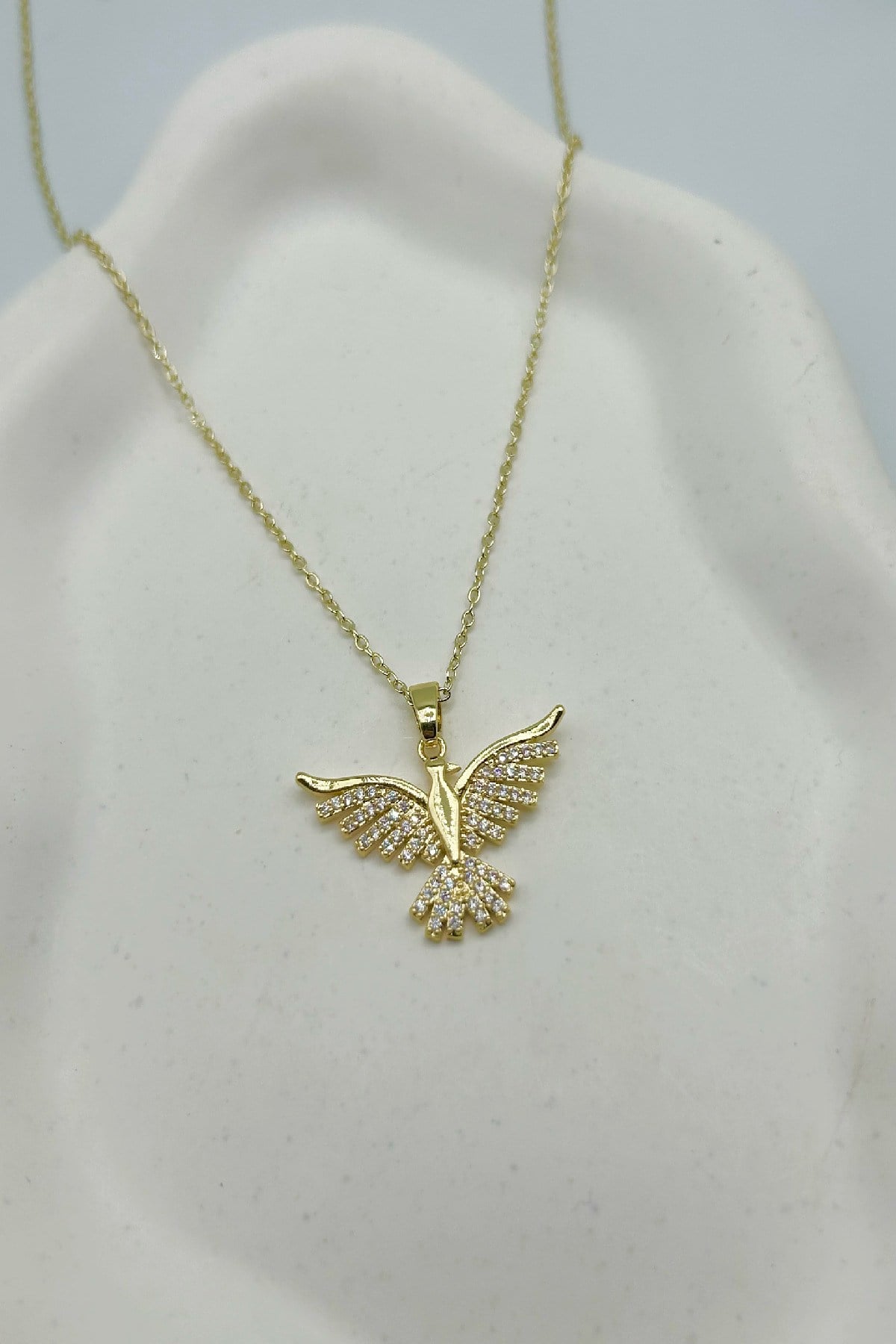 14K Altın Renginde Anka Kuşu Çelik Kadın Kolye (22 cm+5 cm)
