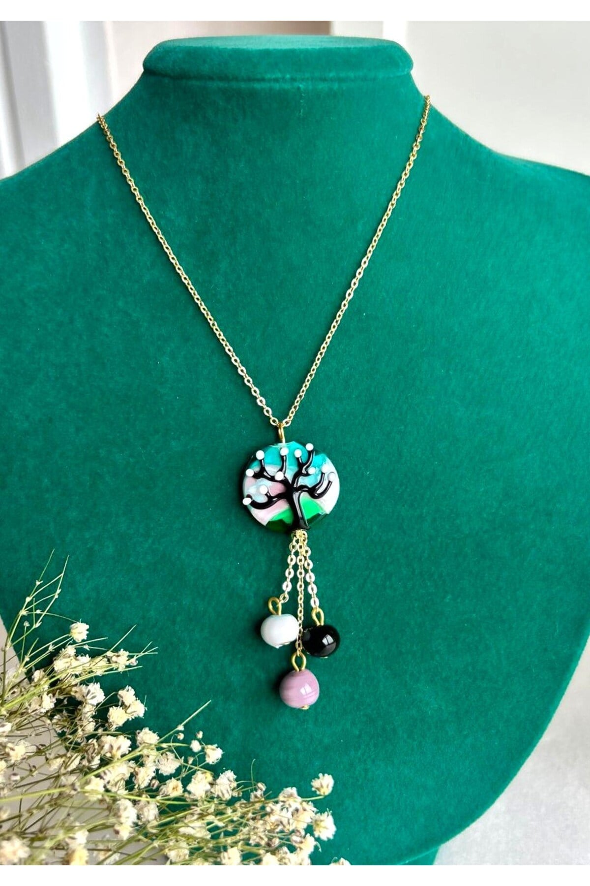 El Yapımı Hayat Ağacı Kadın Kolye – Şık ve Dayanıklı Tasarım - 27 cm Zincir Uzunluğu