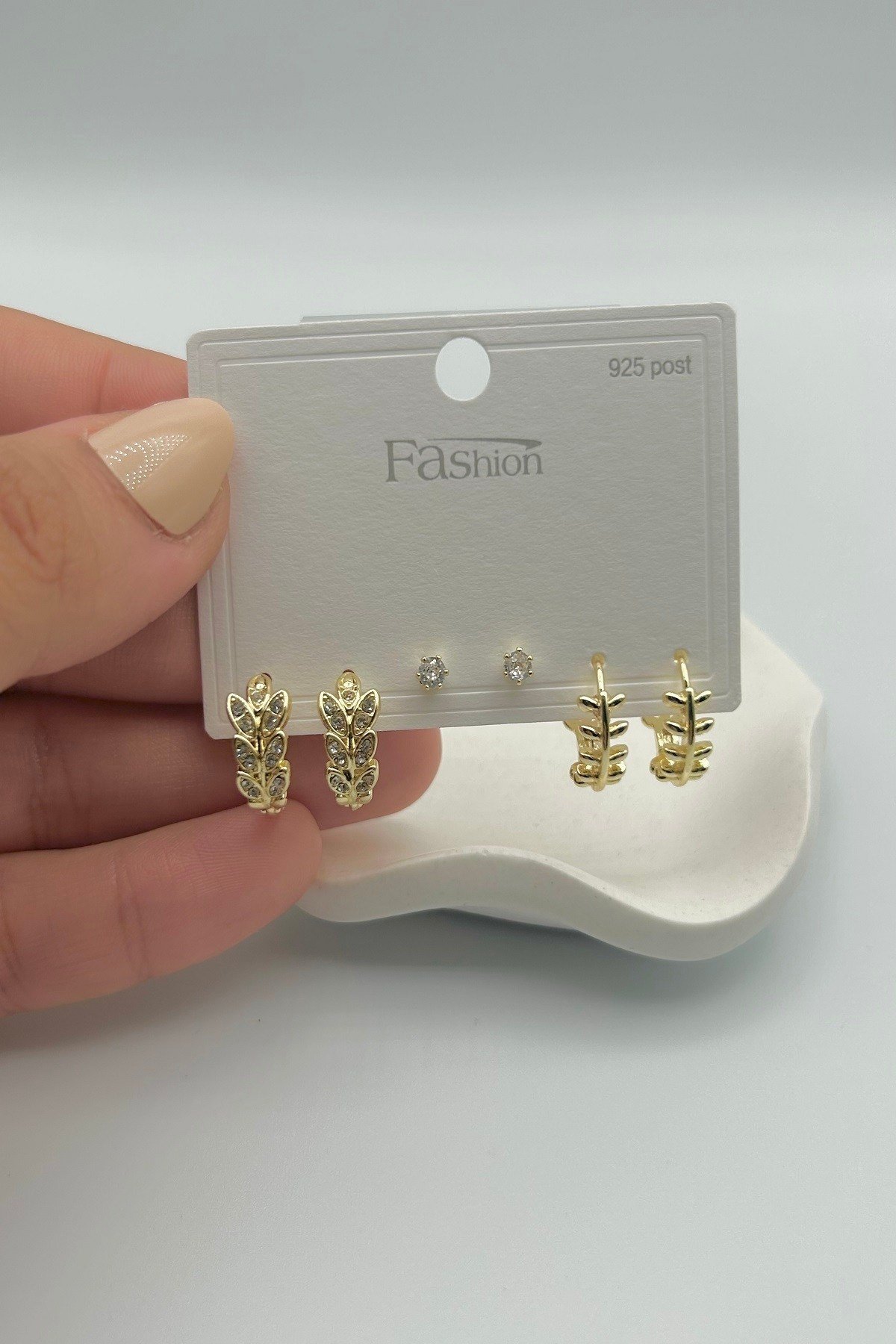 Gömme Zirkon Taşlı Çoklu Set Halka Kadın Küpe - Gold ve Gümüş Renk
