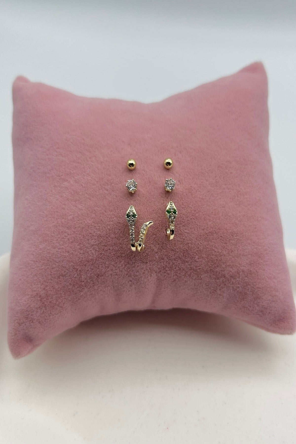 Gömme Zirkon Taşlı Yılan Model Çoklu Set Kadın Küpe - Gold ve Gümüş Renk