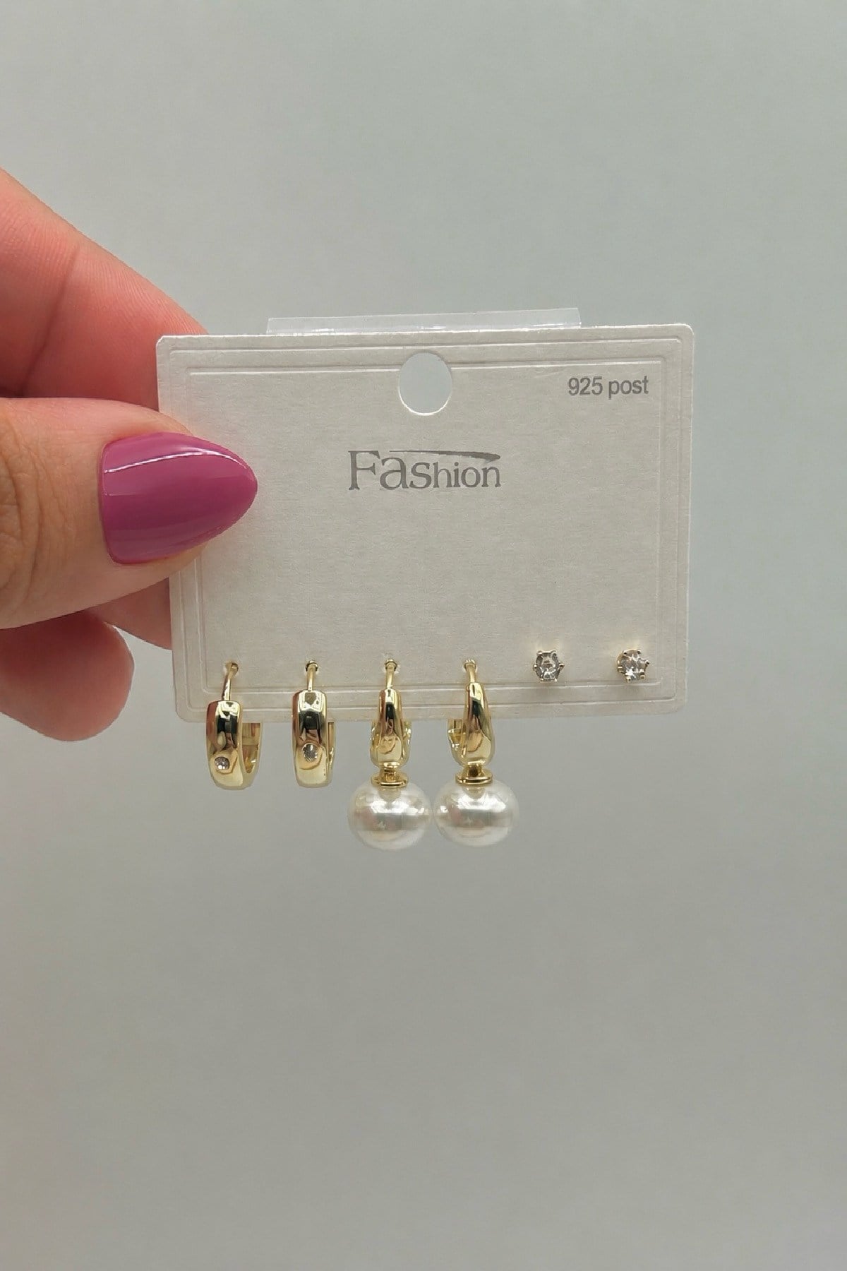İnci Detaylı Gold Renk Kadın Set Küpe