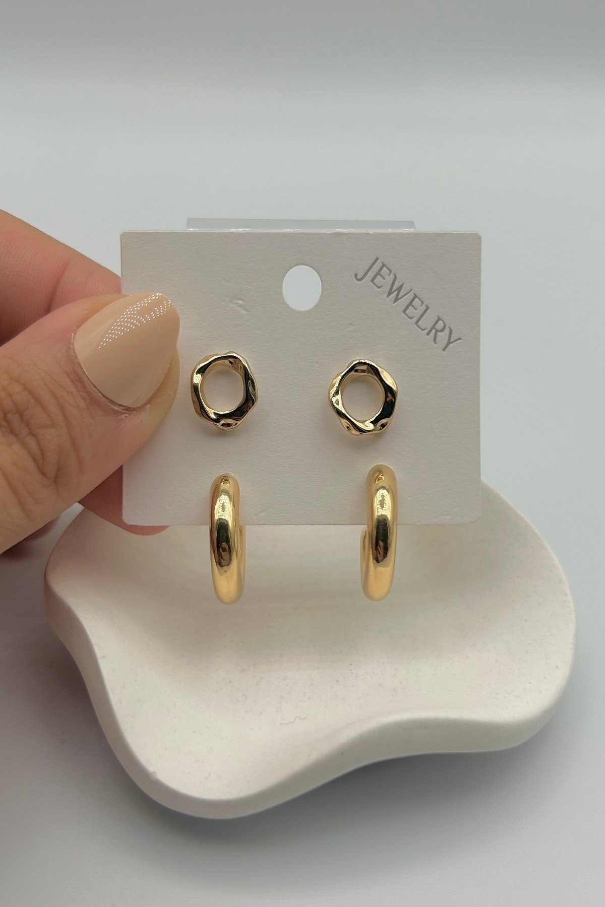 Klasik Halka Model Çoklu Set Kadın Küpe - Gold ve Gümüş Renk
