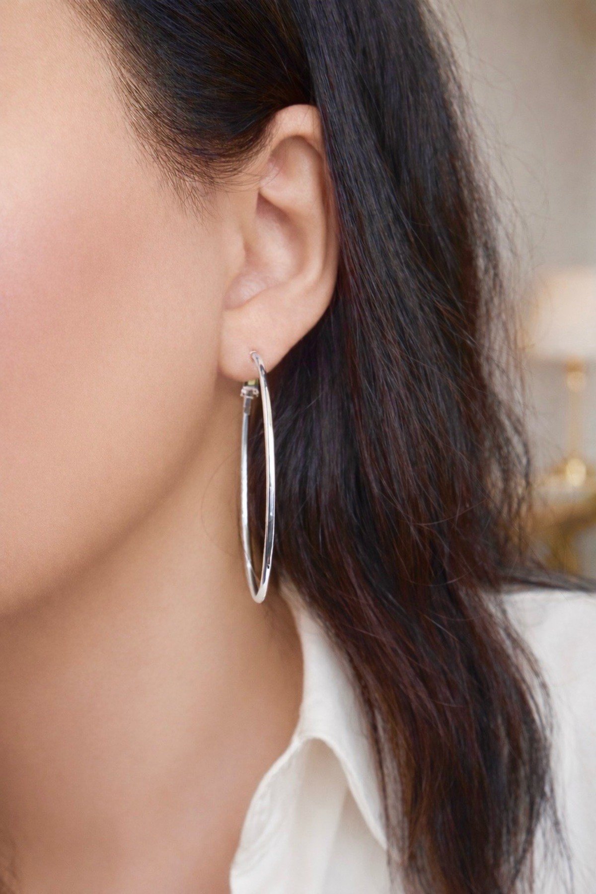 Klasik Halka Model Kadın Küpe Gümüş ve Gold Renk Seçenekleriyle (4 cm)