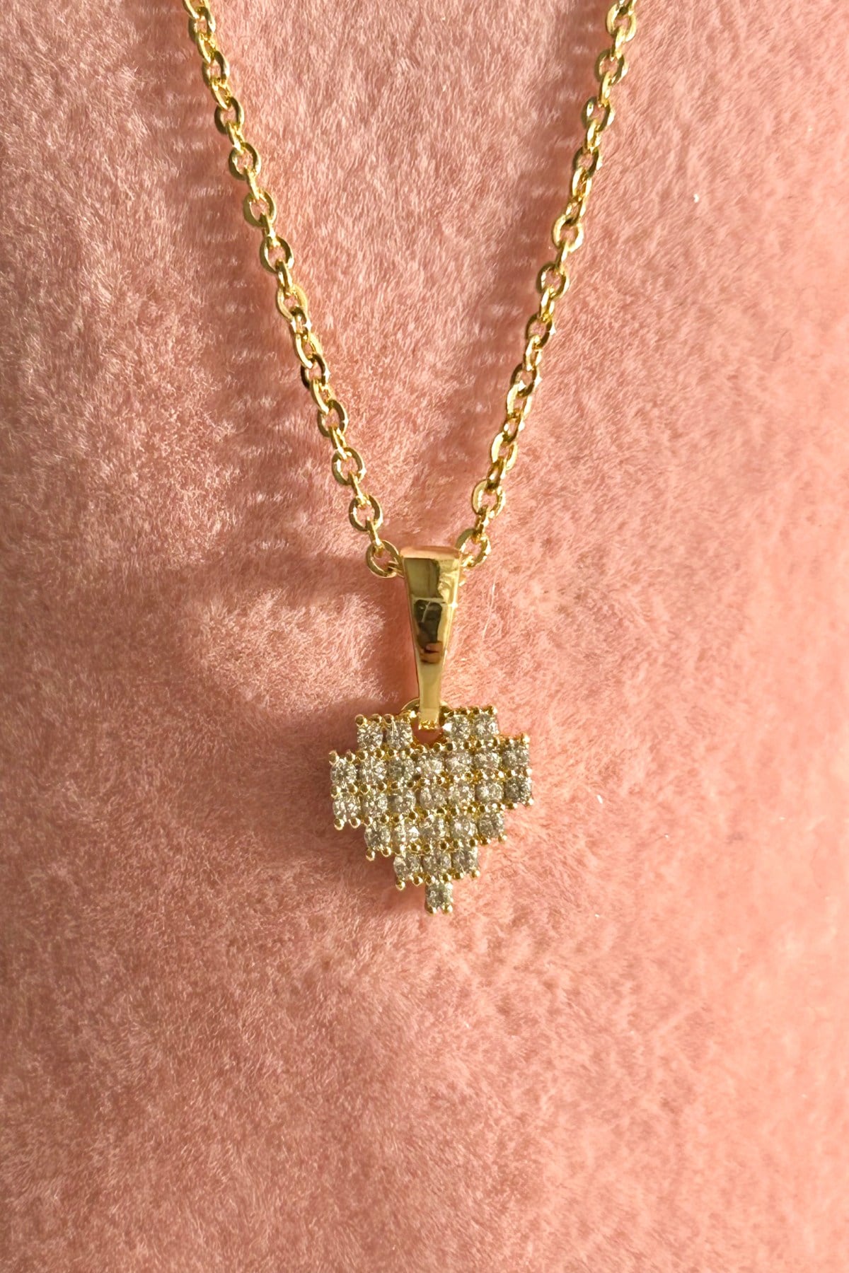 Özel Seri 14K Altın Kaplama Kalpli Kadın Kolye (Birinci Sınıf Kalite/Kararmaz/Paslanmaz) - 24cm