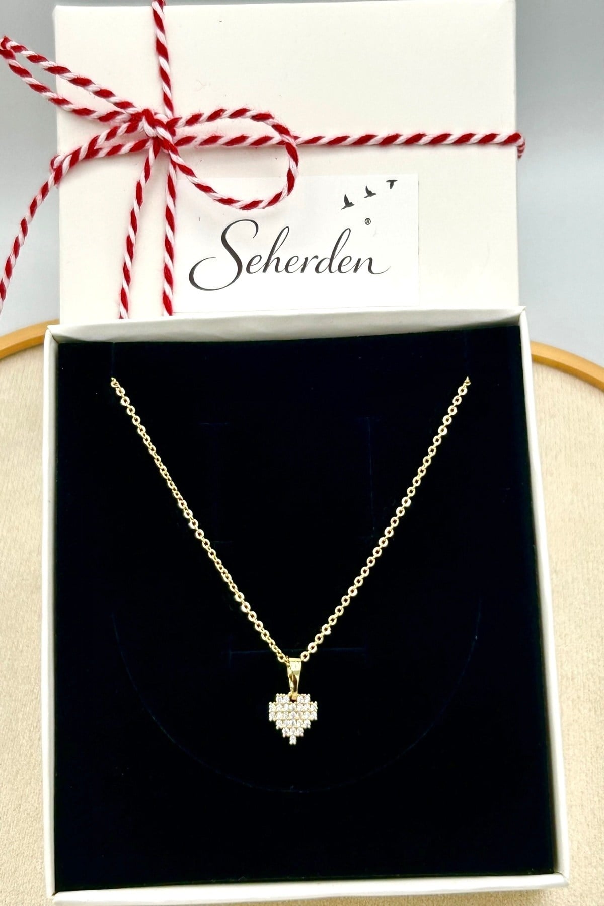 Özel Seri 14K Altın Kaplama Kalpli Kadın Kolye (Birinci Sınıf Kalite/Kararmaz/Paslanmaz) - 24cm