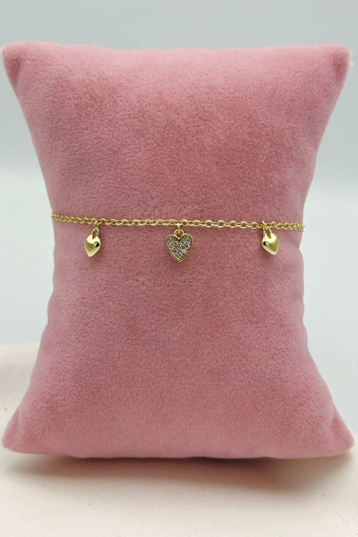 Özel Seri 14K Altın Kaplama Kalpli Zarif Kadın Bileklik (Birinci Sınıf Kalite/Kararmaz/Paslanmaz) -Ayarlanabilir (16cm + 3cm)