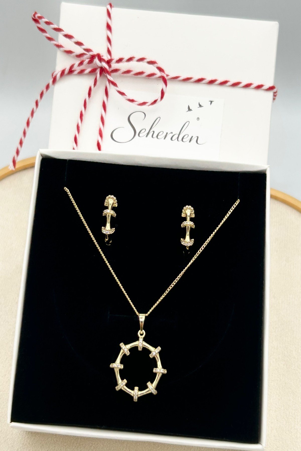 Özel Seri 14K Altın Kaplama Kemik Model Küpe ve Kolye Kadın Set Takı (Birinci Sınıf Kalite/Kararmaz/Paslanmaz) - 25cm