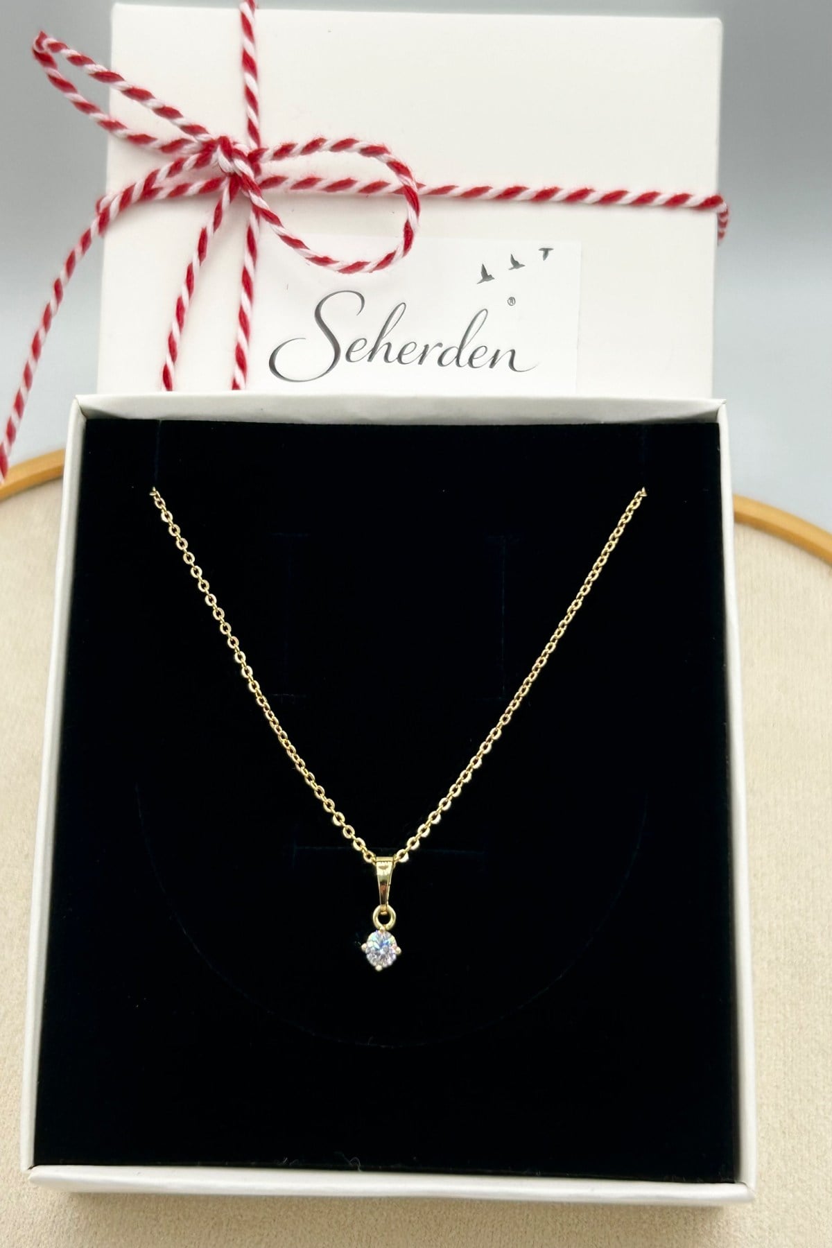 Özel Seri 14K Altın Kaplama Tek Taşlı Kadın Kolye (Birinci Sınıf Kalite/Kararmaz/Paslanmaz) - 24cm
