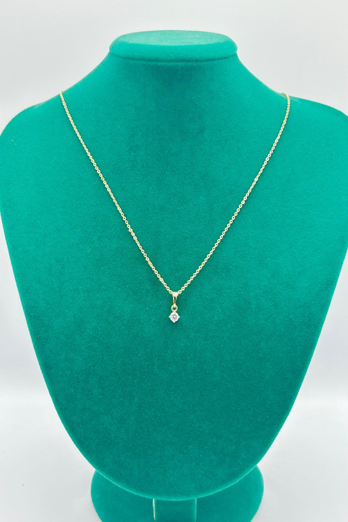Özel Seri 14K Altın Kaplama Tek Taşlı Kadın Kolye (Birinci Sınıf Kalite/Kararmaz/Paslanmaz) - 24cm