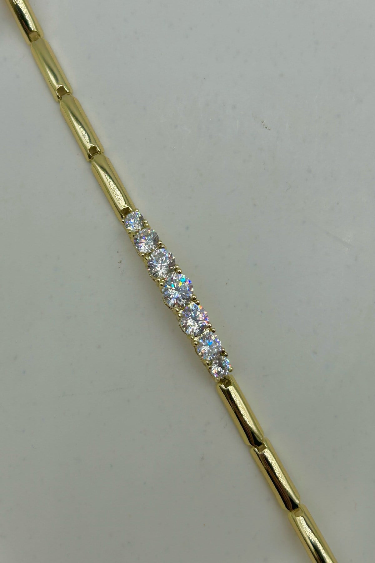 Özel Seri Pırlanta Görünümlü 14K Altın Kaplama Bileklik-18cm+1cm(1. Sınıf Kalite/Kararmaz/Paslanmaz)