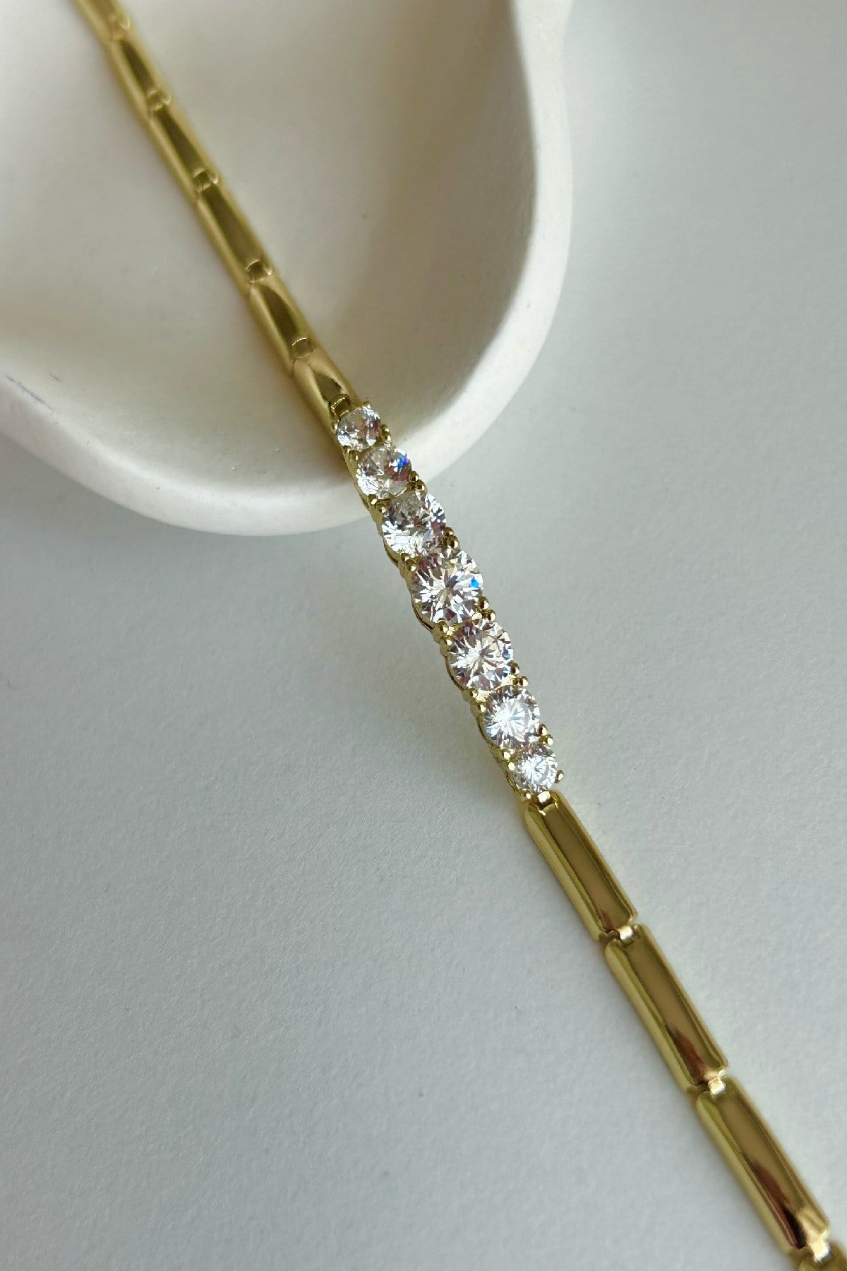 Özel Seri Pırlanta Görünümlü 14K Altın Kaplama Bileklik-18cm+1cm(1. Sınıf Kalite/Kararmaz/Paslanmaz)