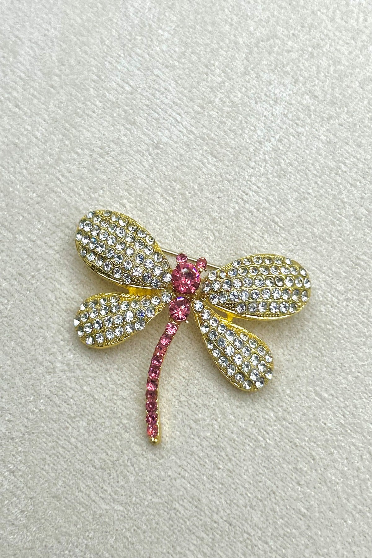 Pembe Zirkon Taşlı Yusufçuk Kadın Broş (4 cm) - Çanta, Ceket, Eşarp ve Yaka’da Kullanılabilir