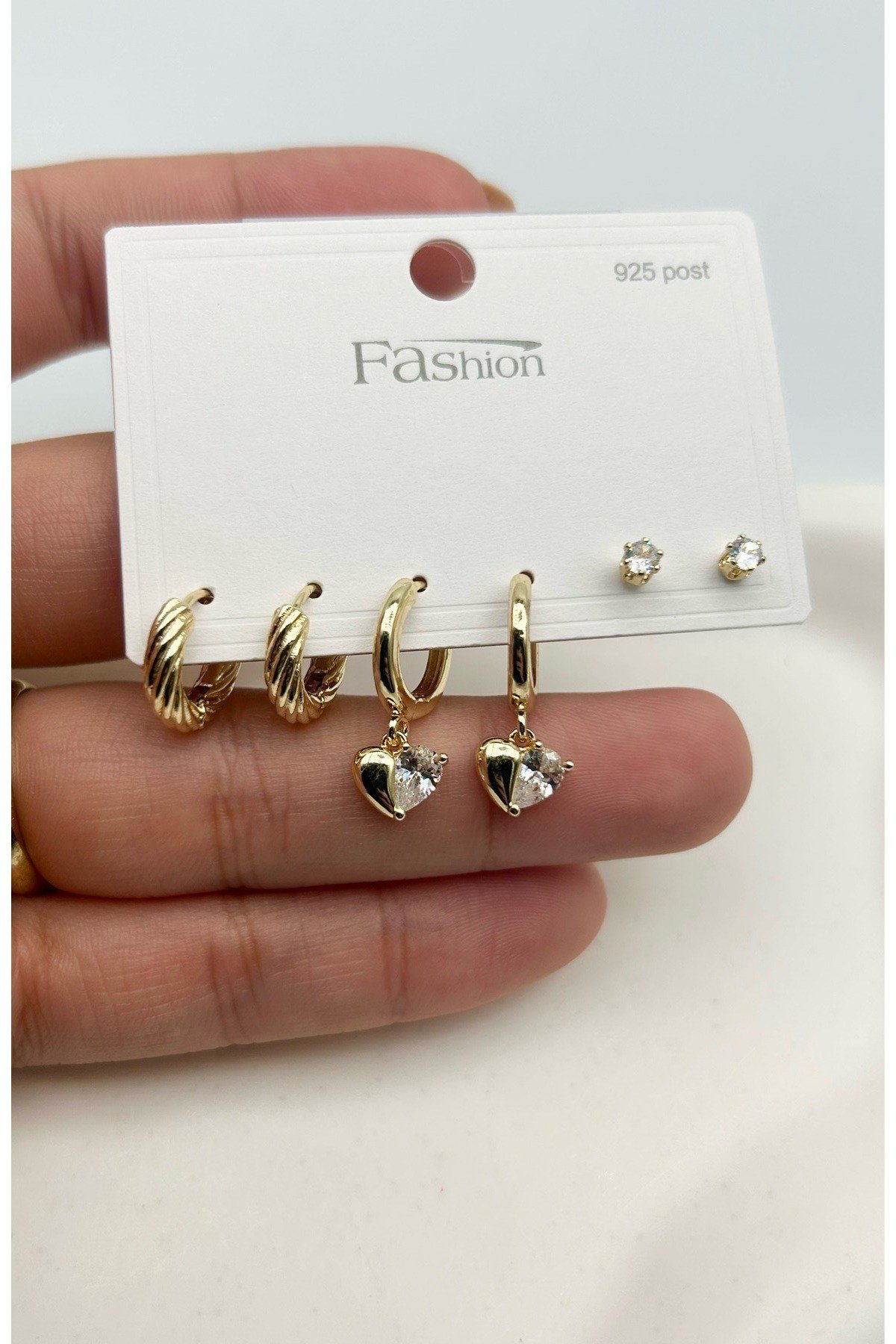 Taşlı Sallantılı Kalp Model Kadın Set Küpe