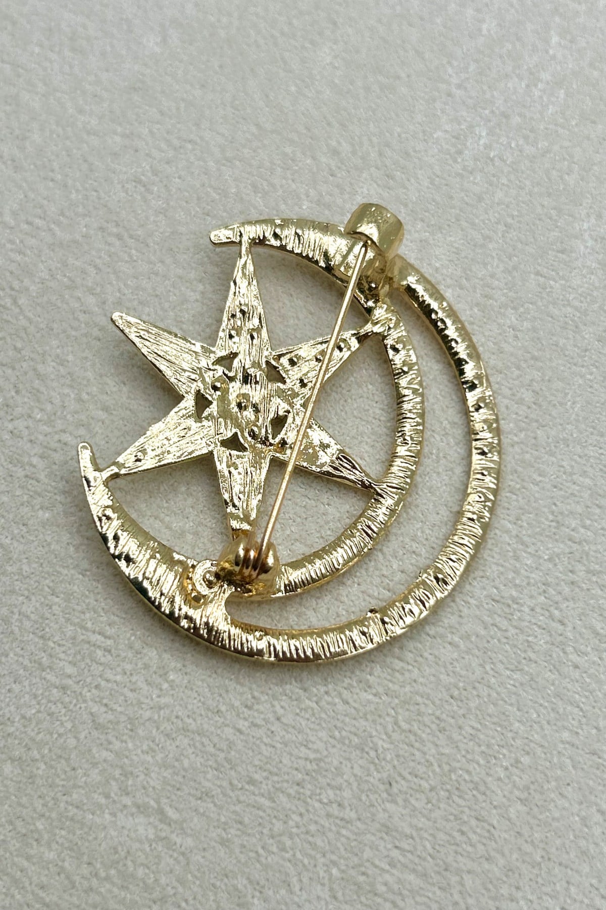 Zirkon Taşlı Ay Yıldız Kadın Broş (5 cm) - Çanta, Ceket, Eşarp ve Yaka'da Kullanılabilir