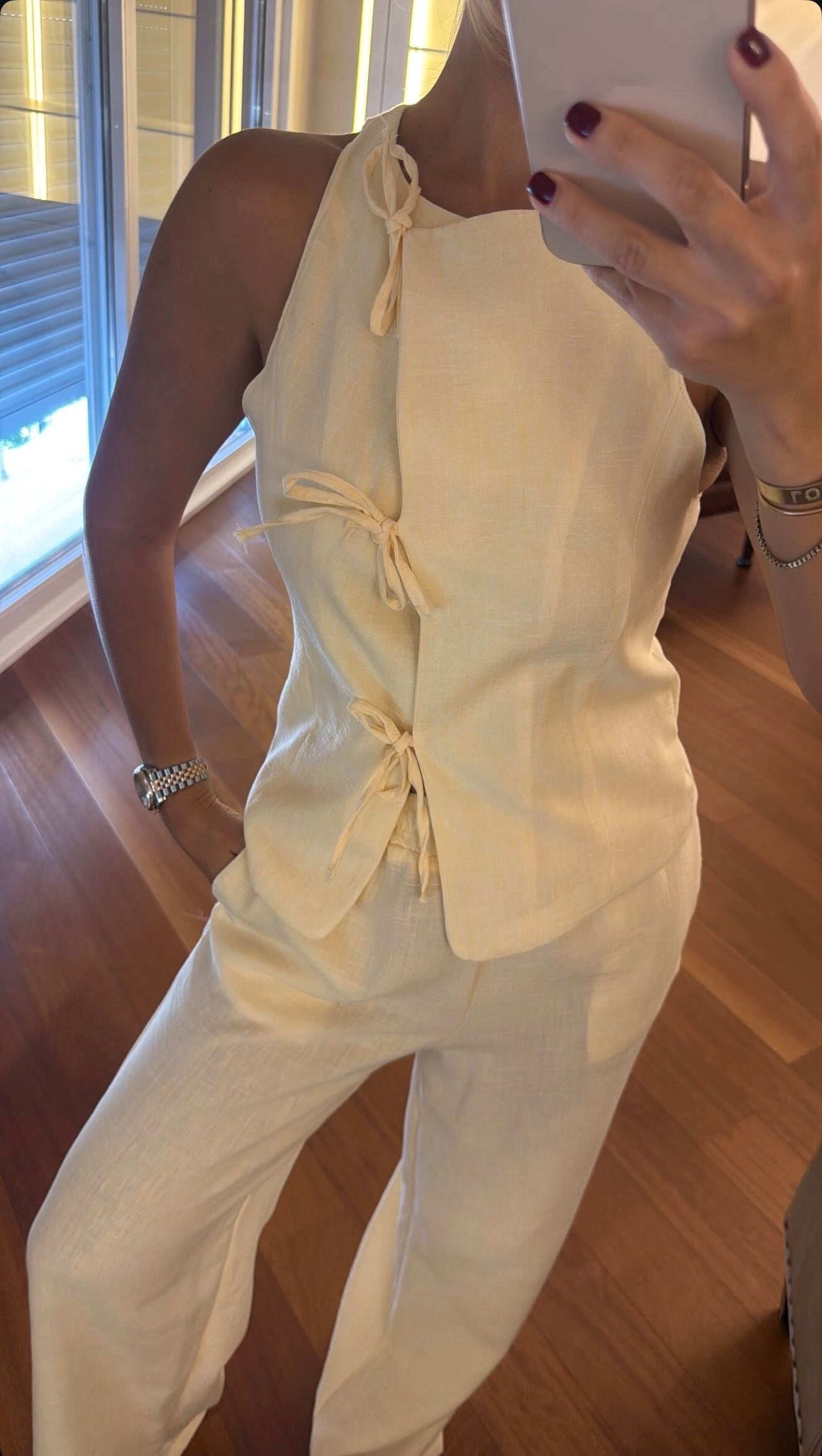 ASTARLI YELENK PANTOLON KETEN TAKIM BUTTER YELLOW