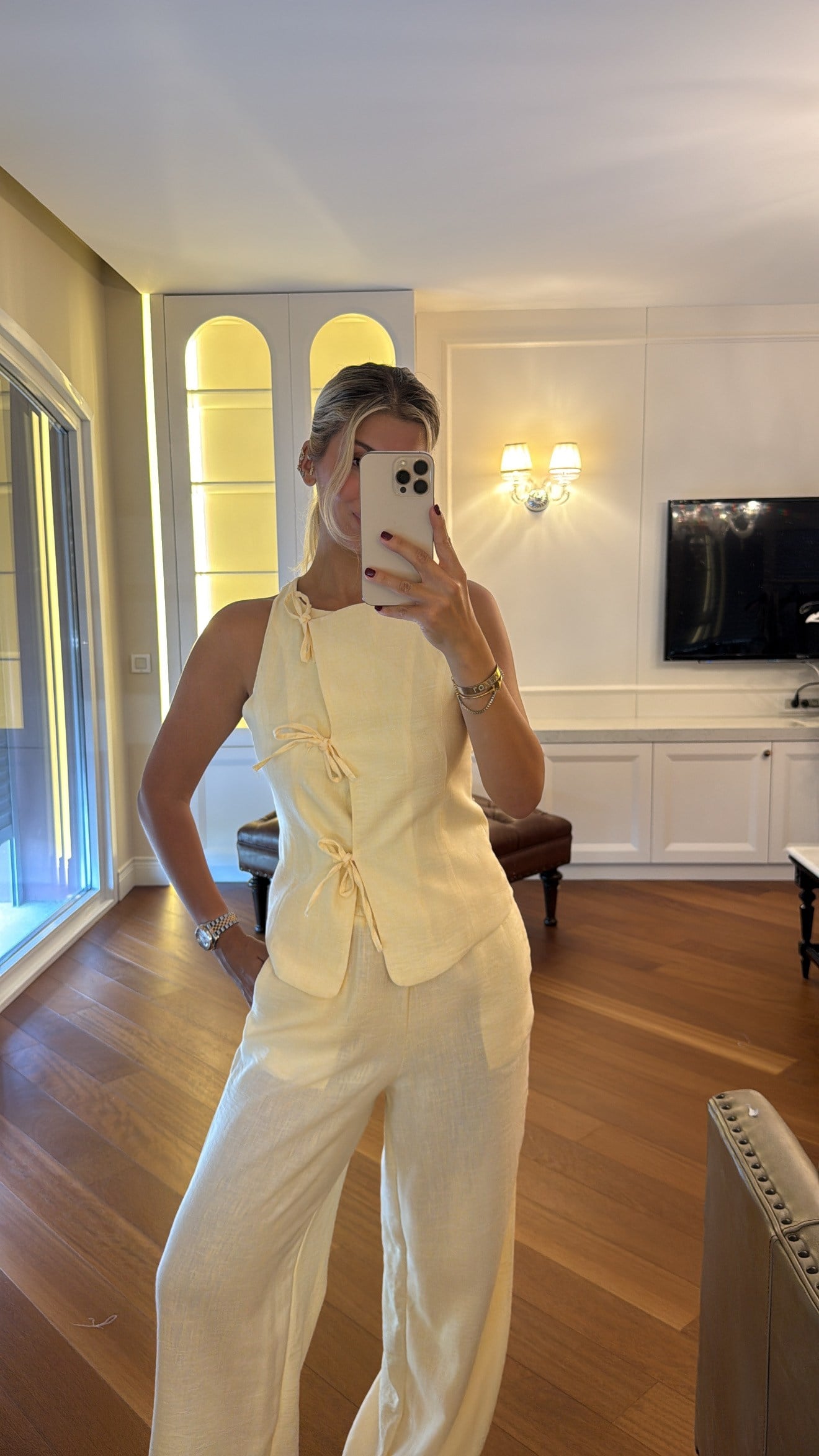 ASTARLI YELENK PANTOLON KETEN TAKIM BUTTER YELLOW