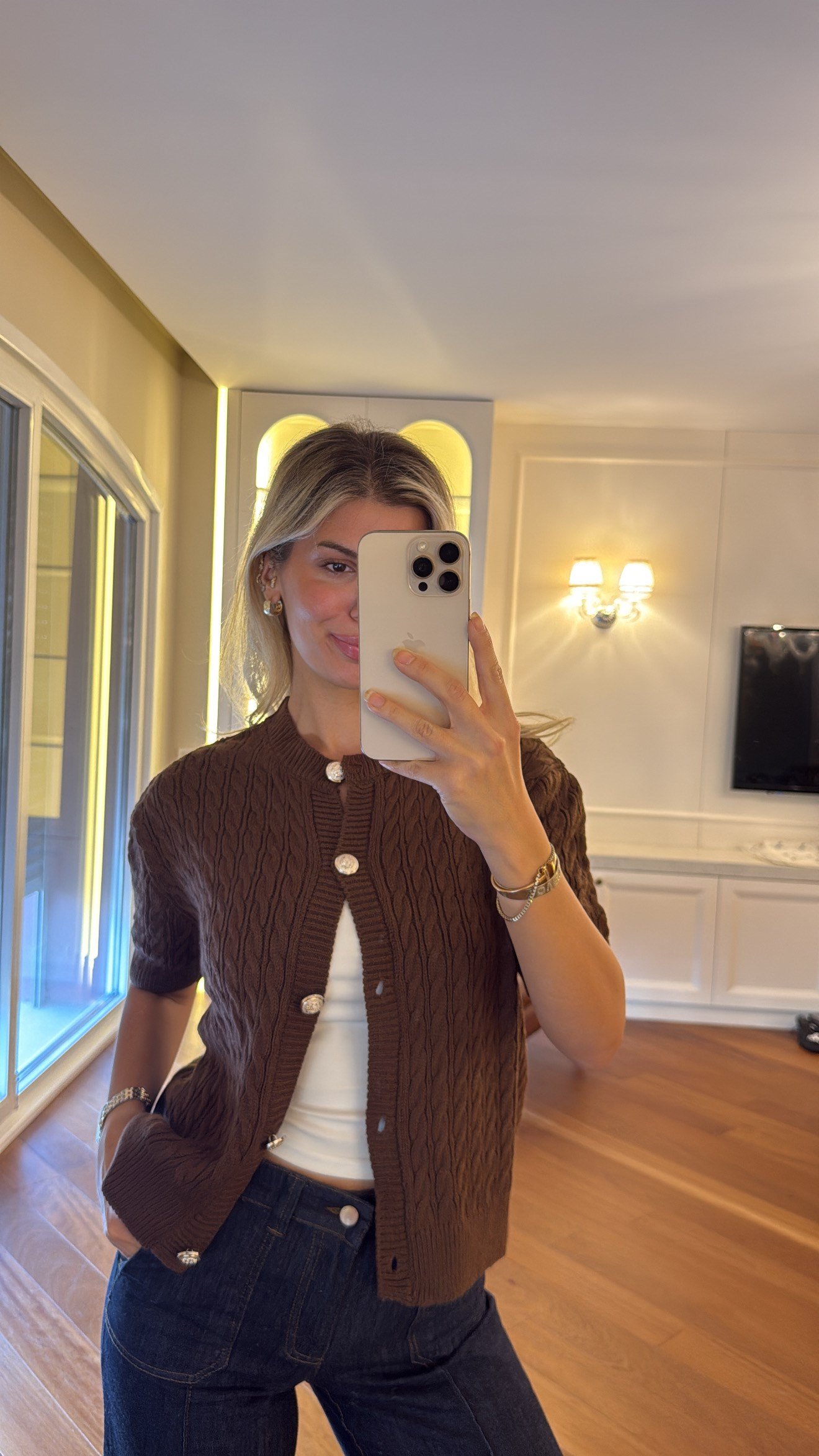 Kısa Kollu Pamuk Triko Kahverengi