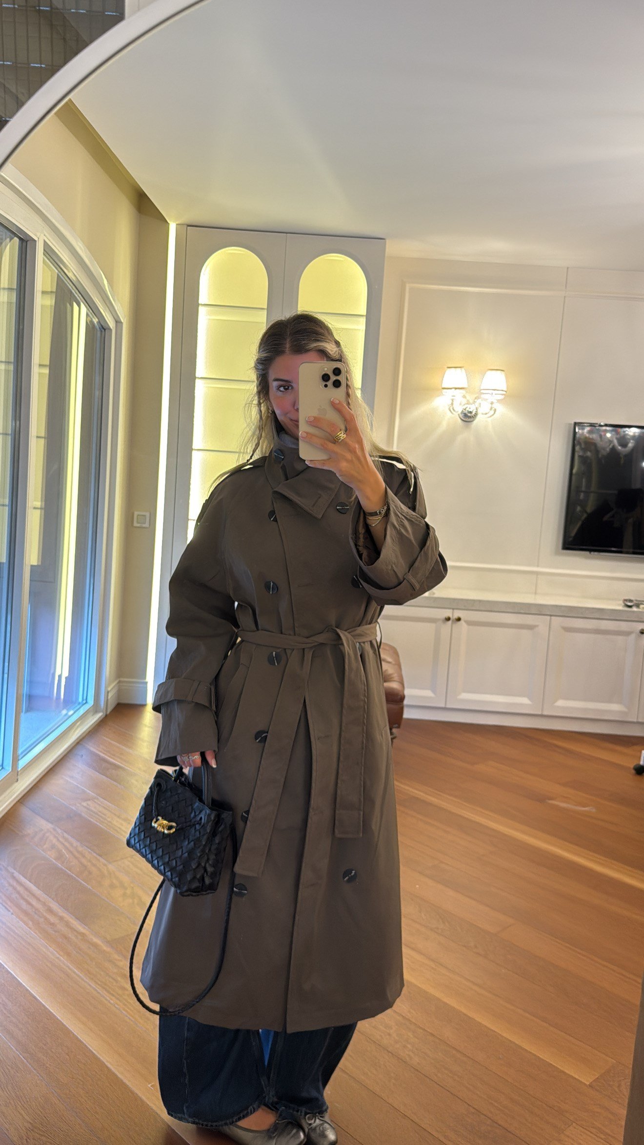 Oversize Kalıp Kahverengi Uzun Trençkot
