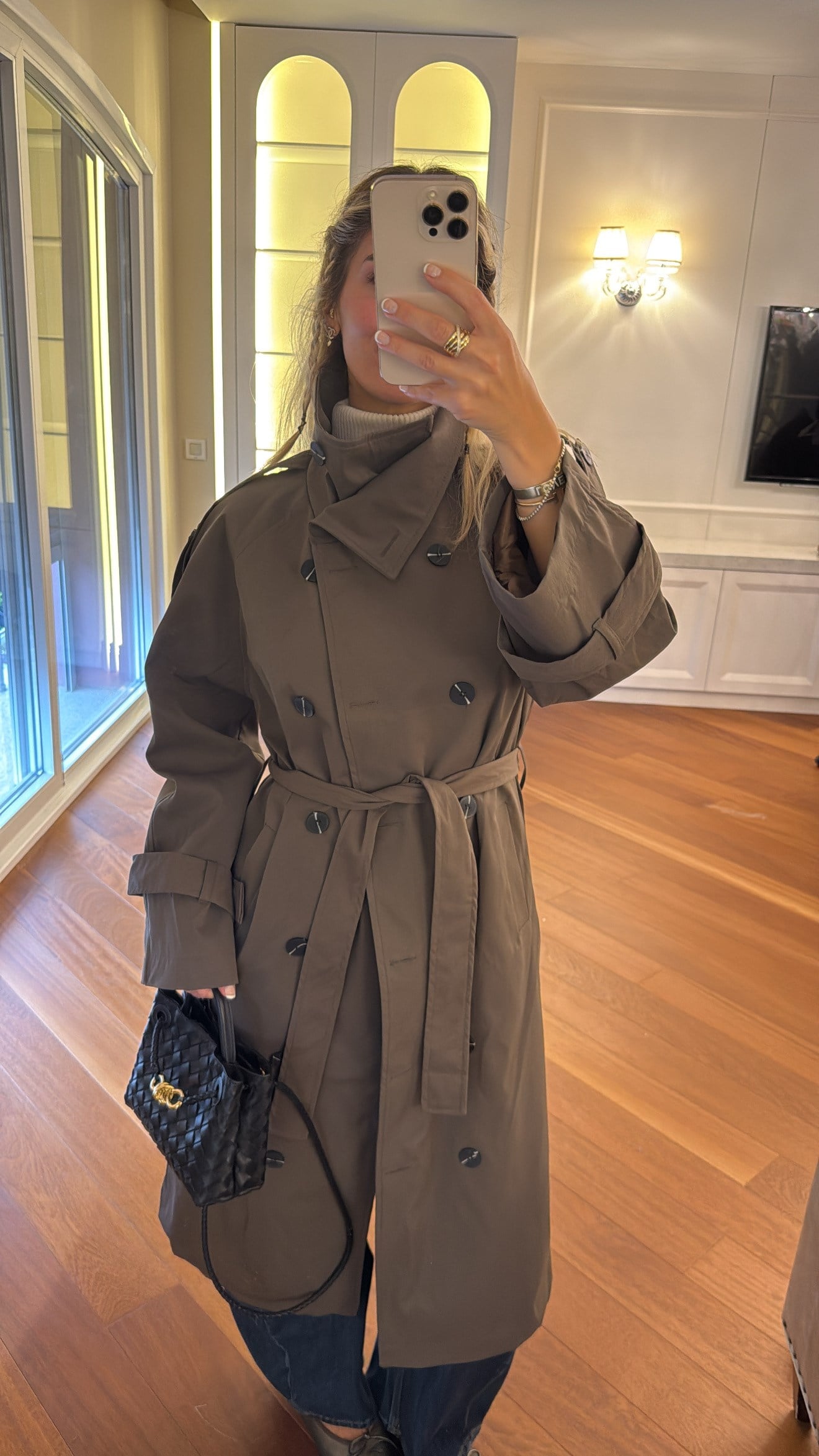 Oversize Kalıp Kahverengi Uzun Trençkot