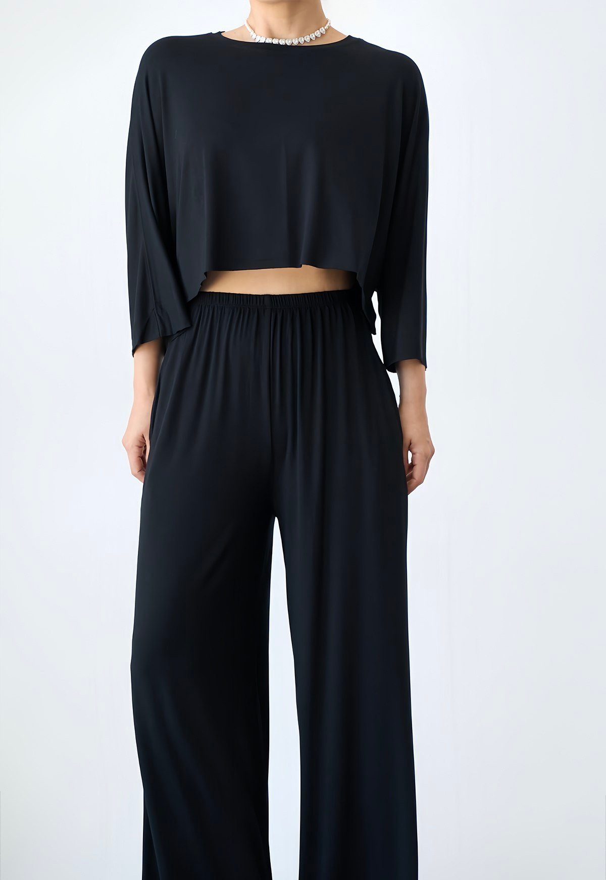 Siyah Yarasa Kol Bluz Pantolon Takım 
