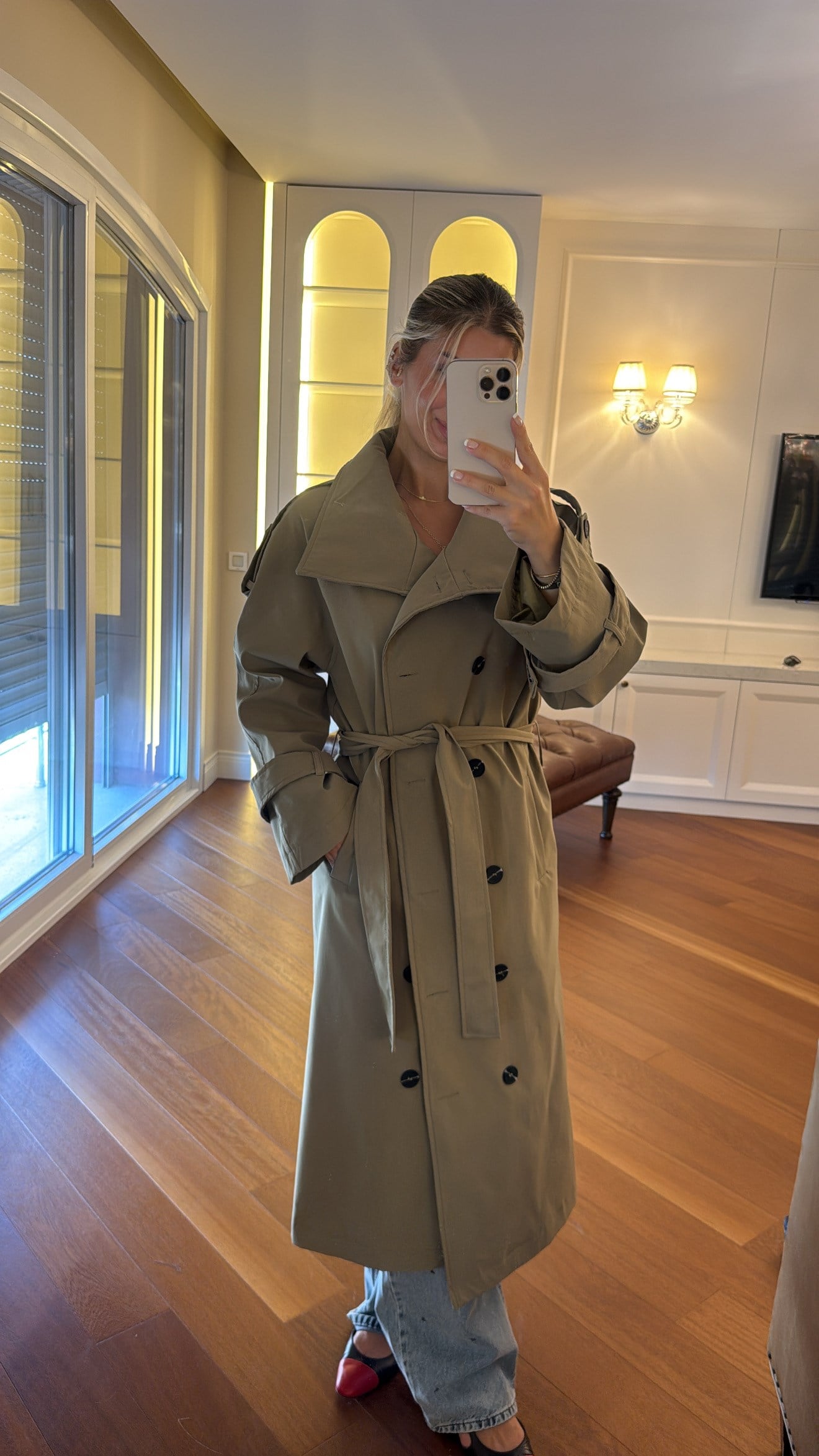 Uzun Haki Oversize Kalıp Trençkot