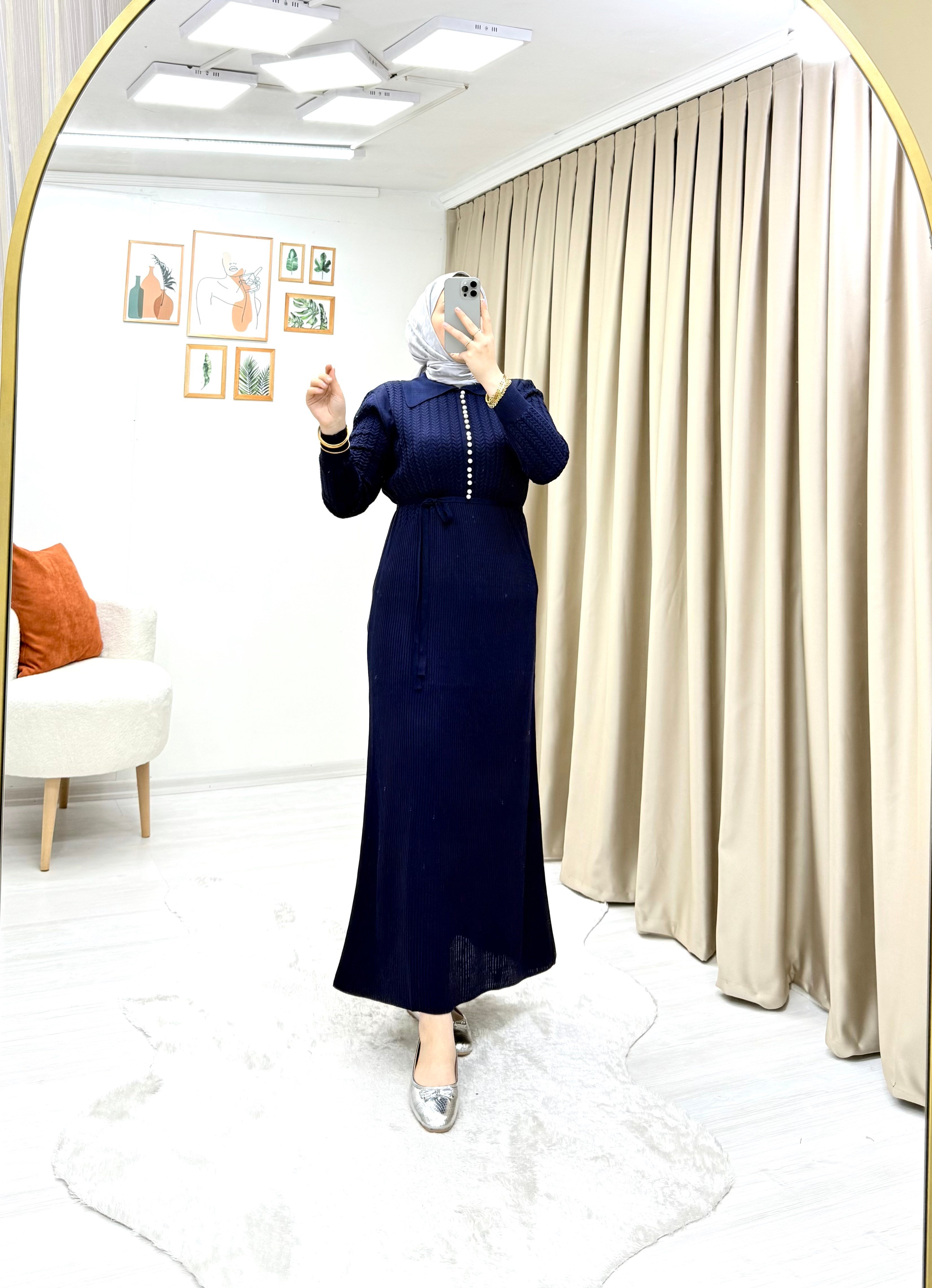 İncili Triko Elbise Lacivert 0014 