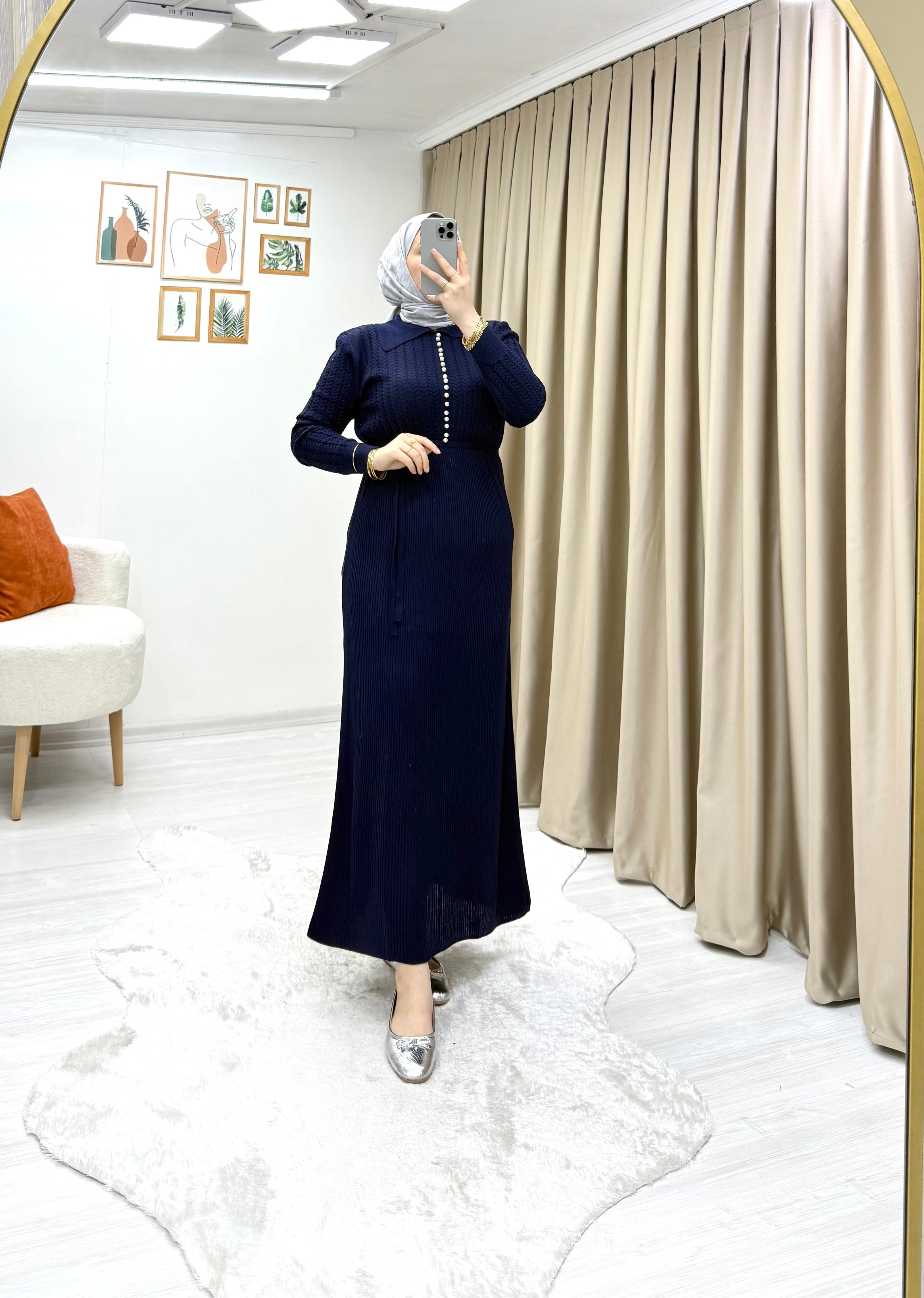 İncili Triko Elbise Lacivert 0014 