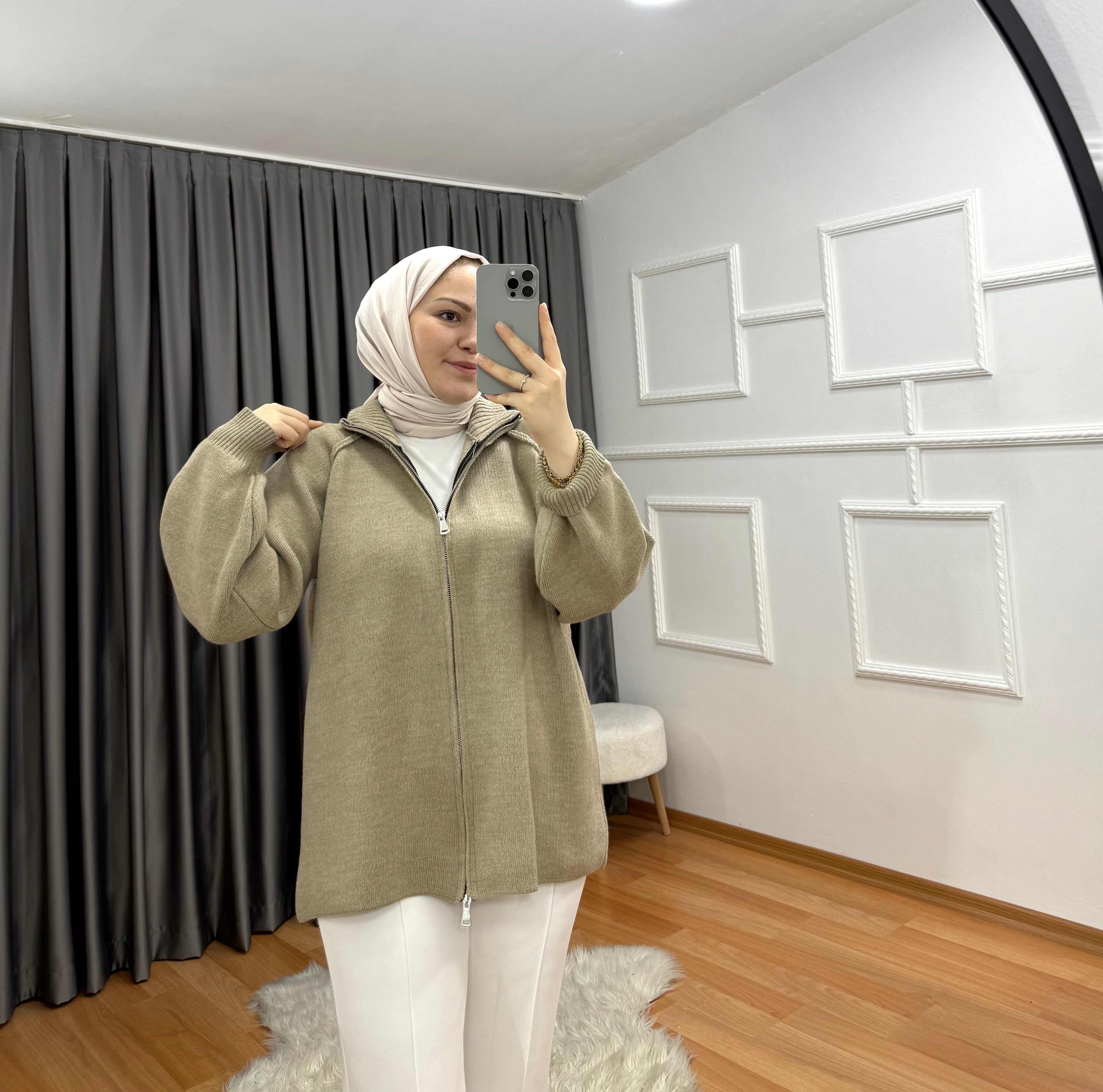 Fermuarlı Hırka Bej 0015 