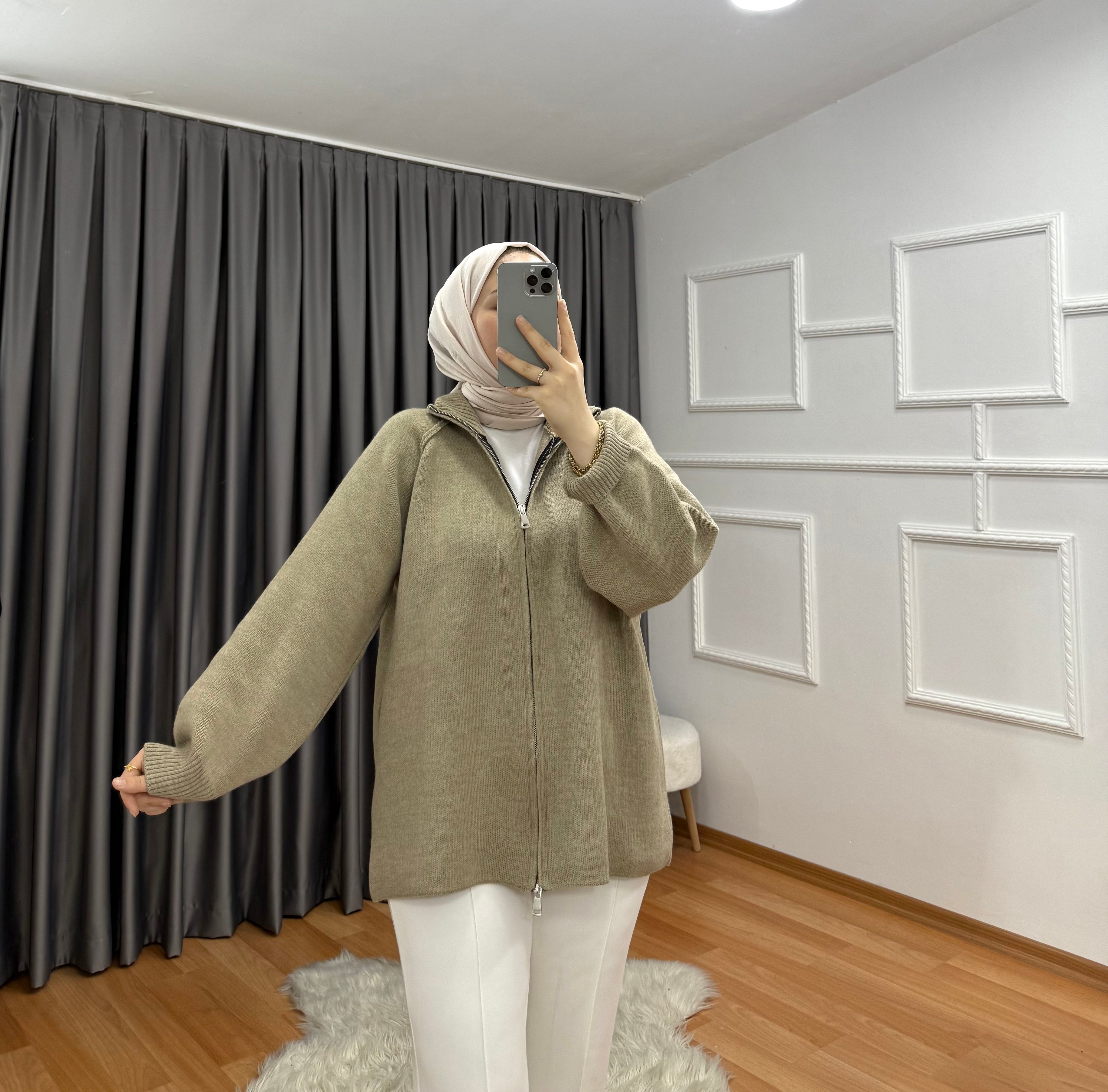 Fermuarlı Hırka Bej 0015 