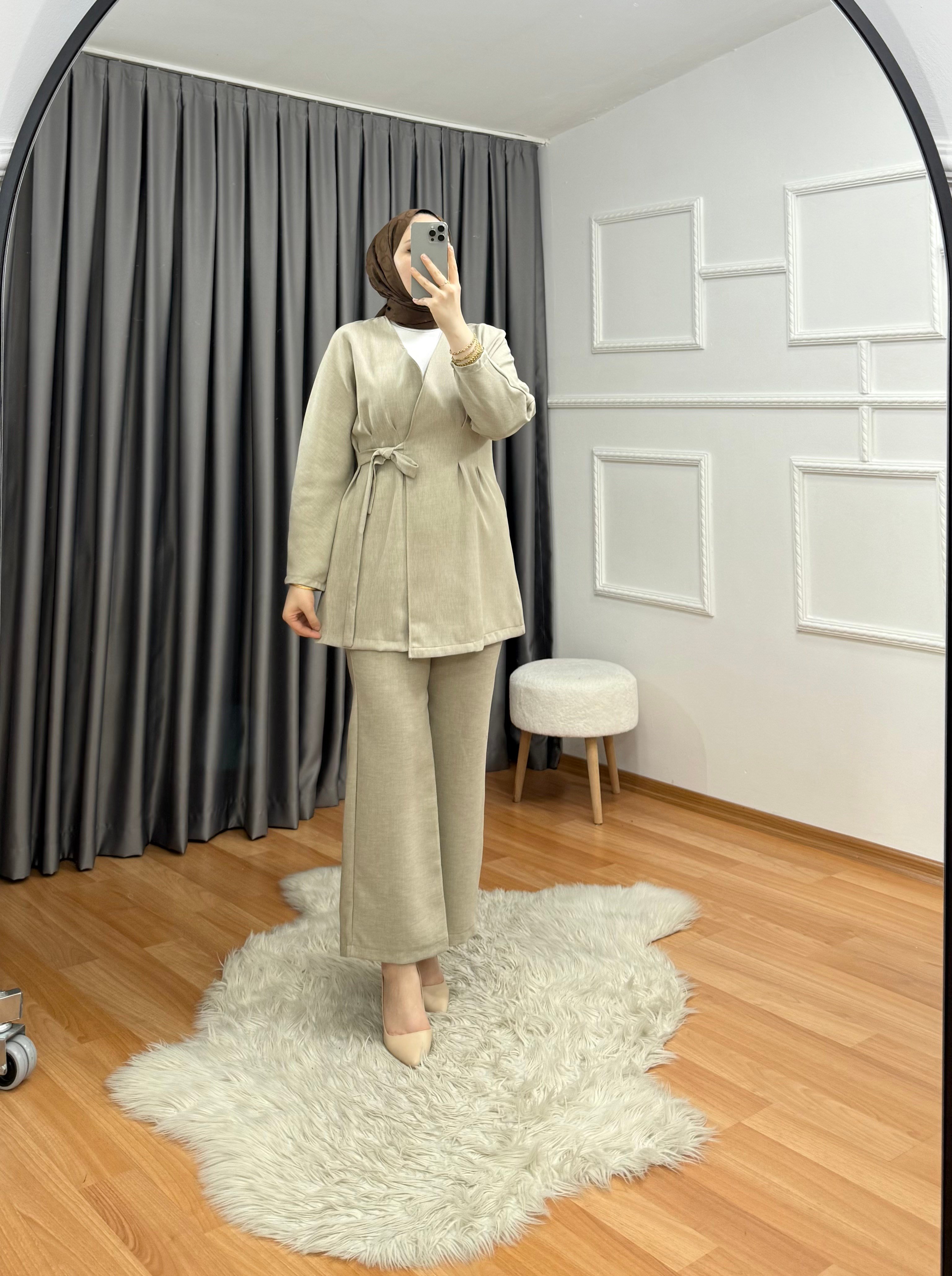 Ada Yandan Bağlamalı Takım Bej 0016 
