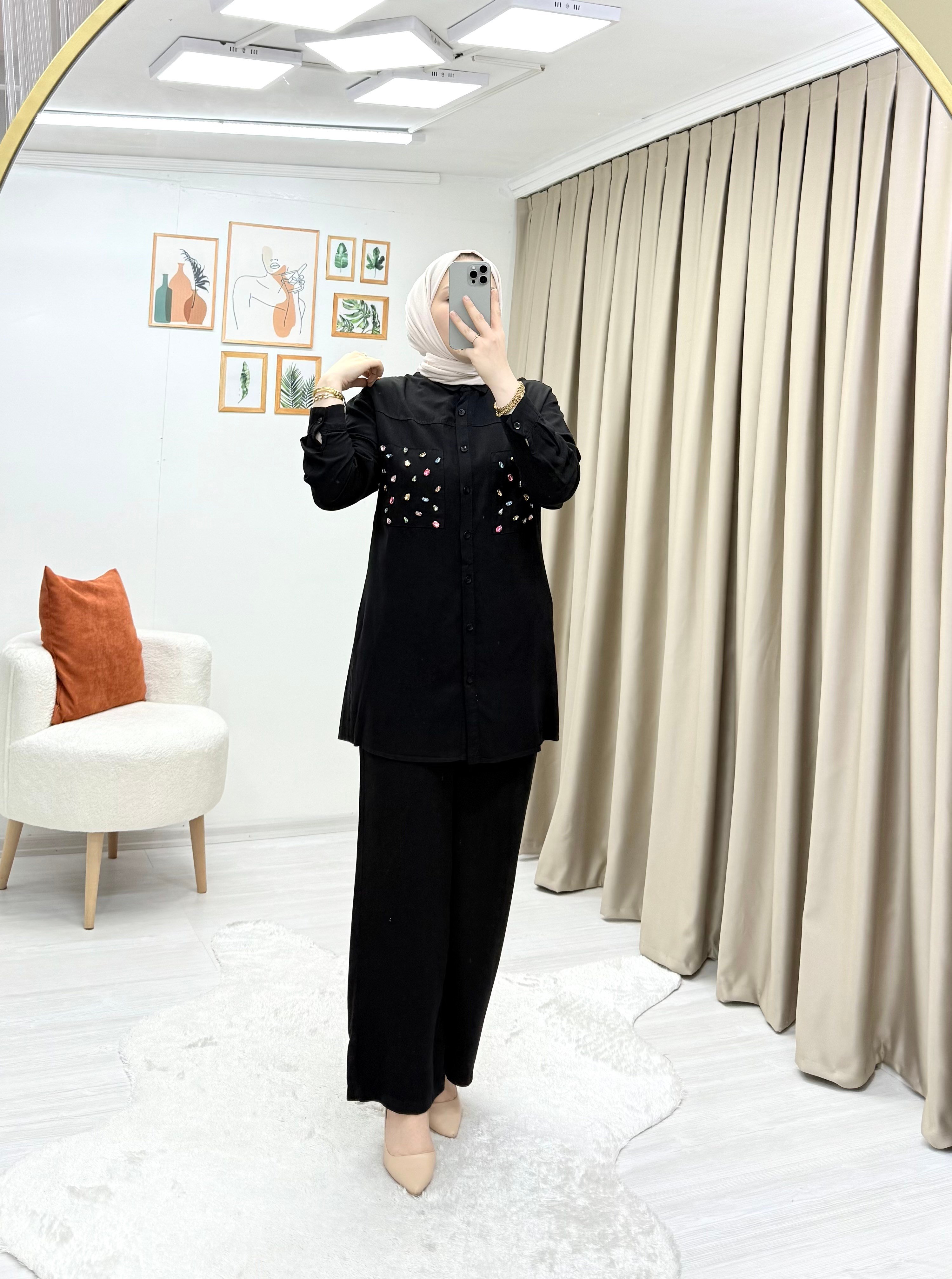 Mio Taşlı Takım Siyah 0019 