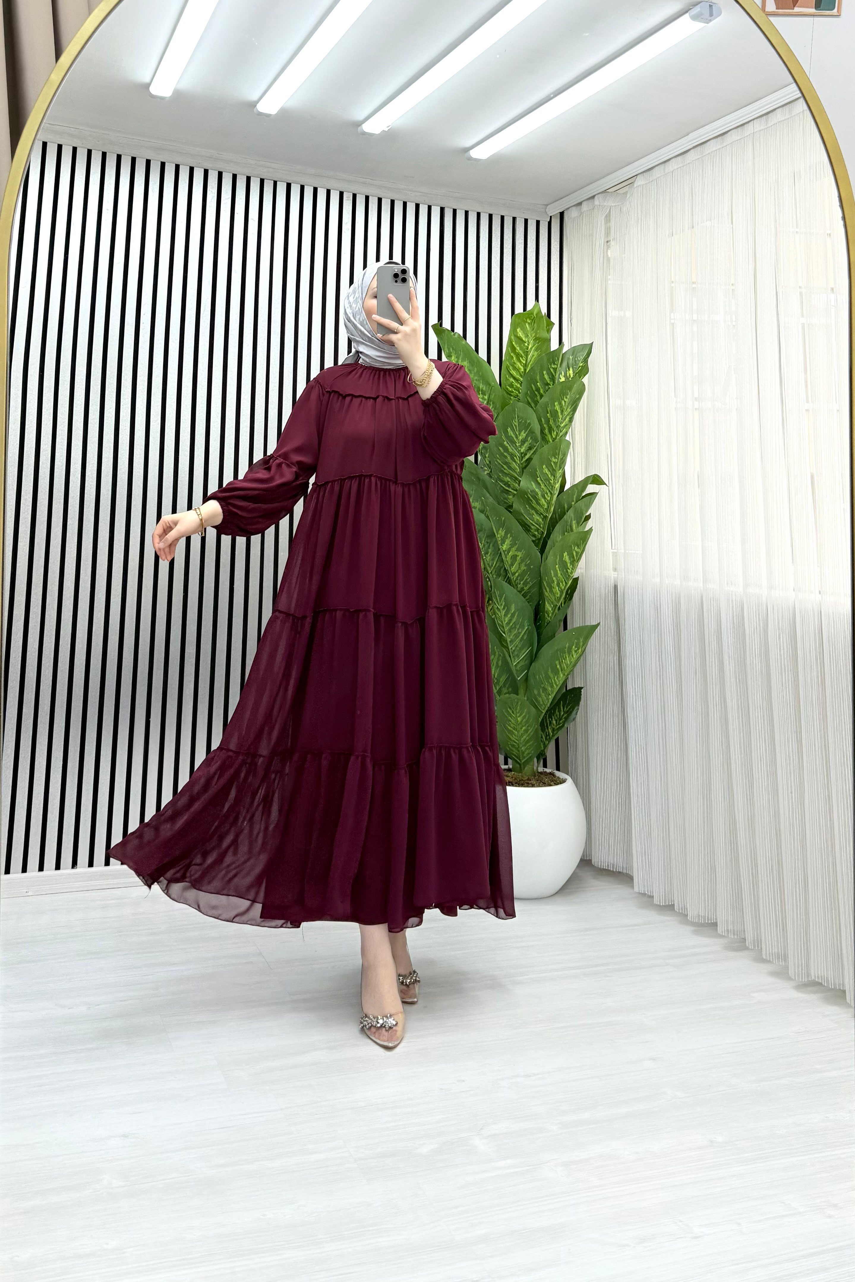 SALİH KATKAT ELBİSE BORDO 0028 