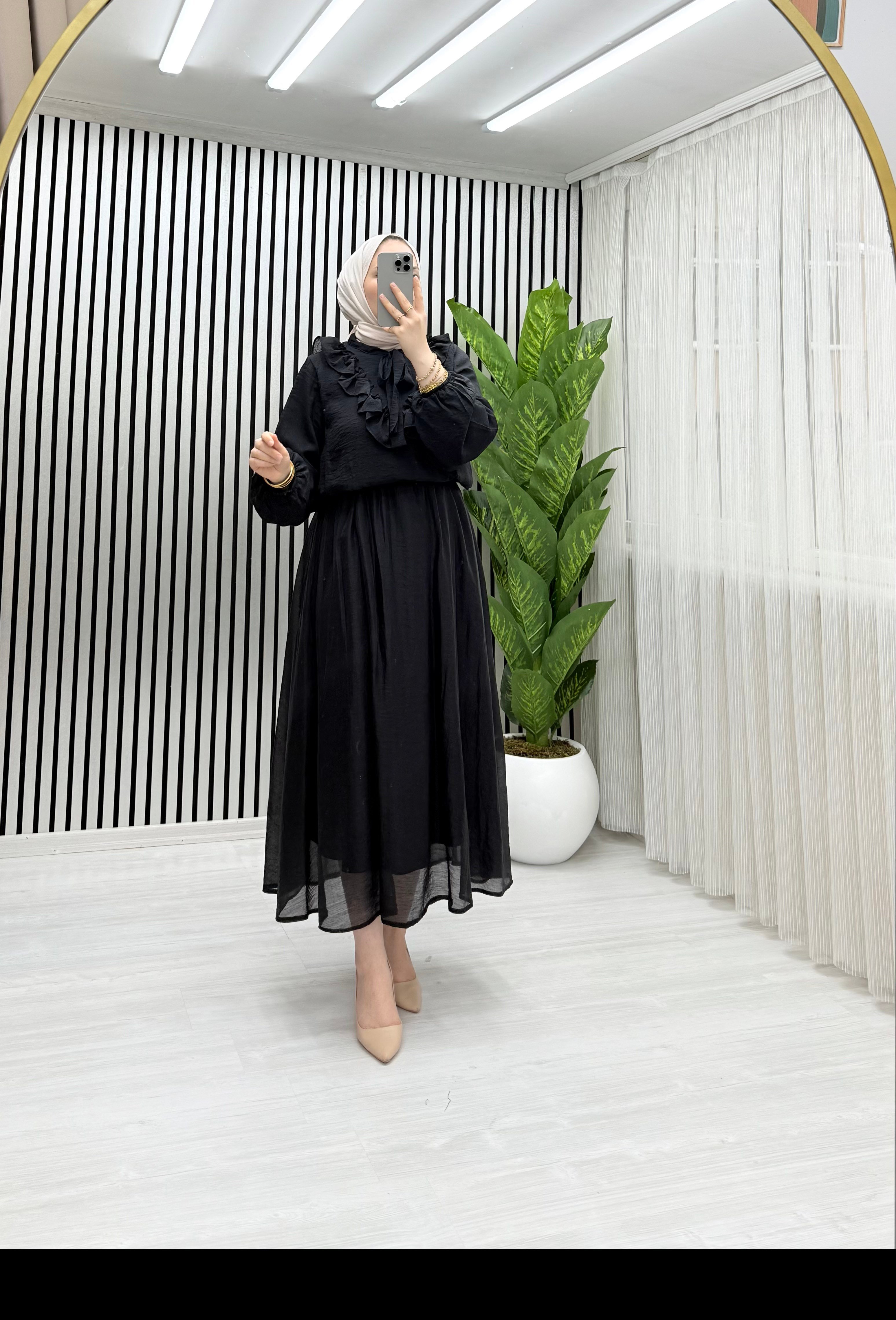 BELLA ETEKLİ TAKIM SİYAH 0034 
