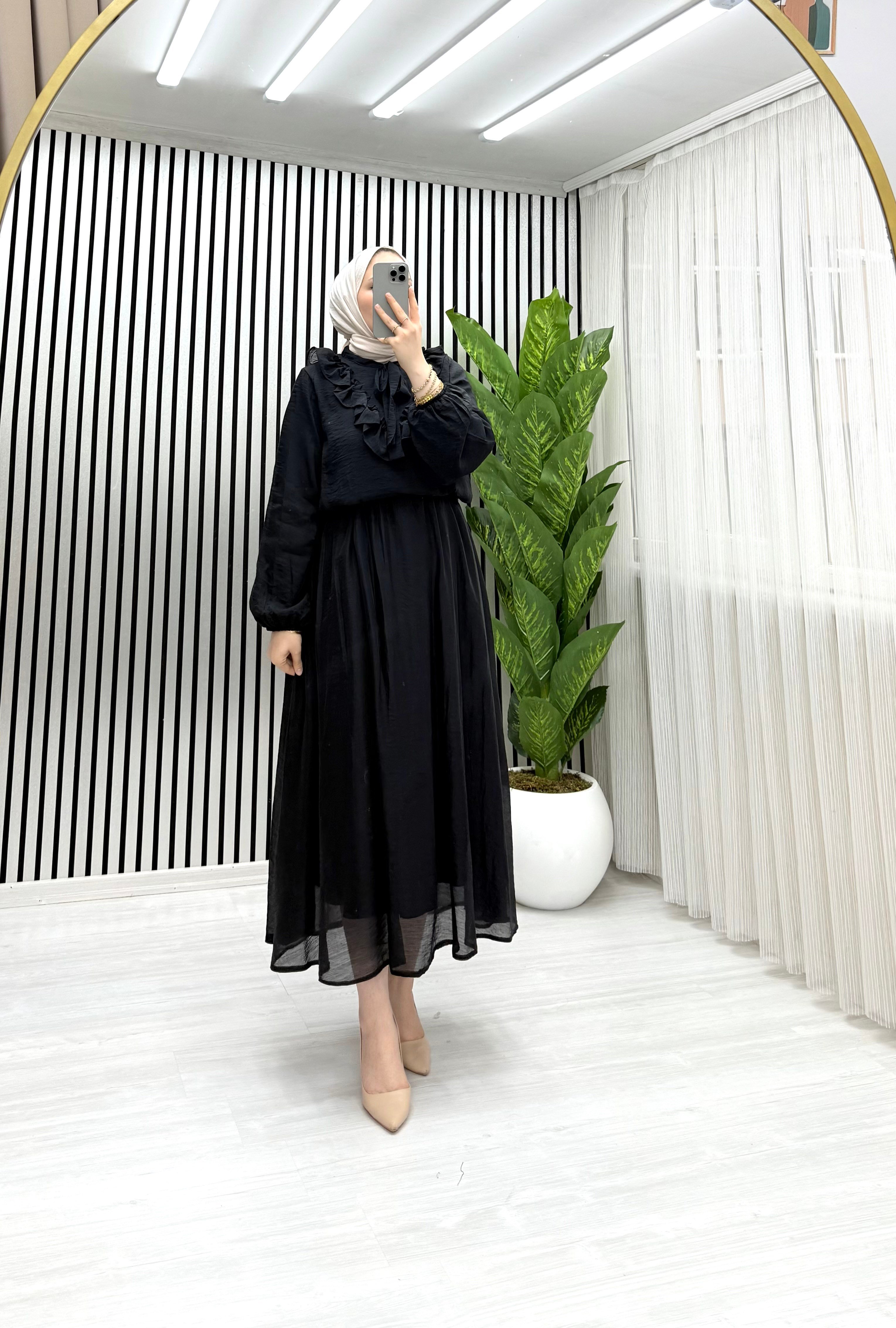 BELLA ETEKLİ TAKIM SİYAH 0034 