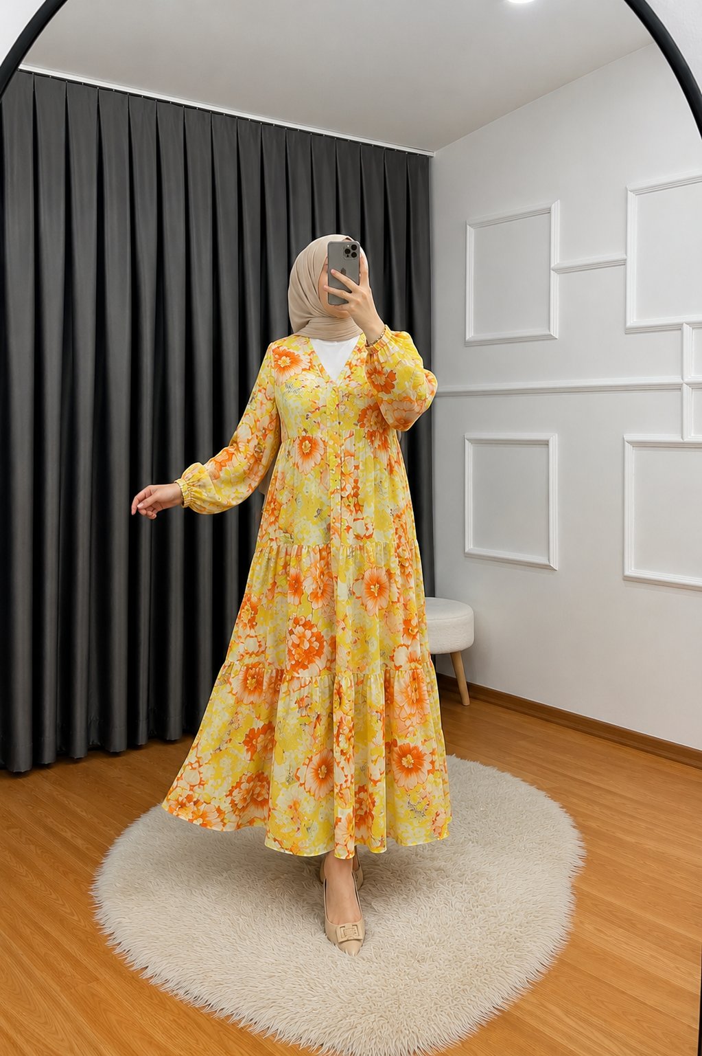 Desenli Elbise Sarı 57 
