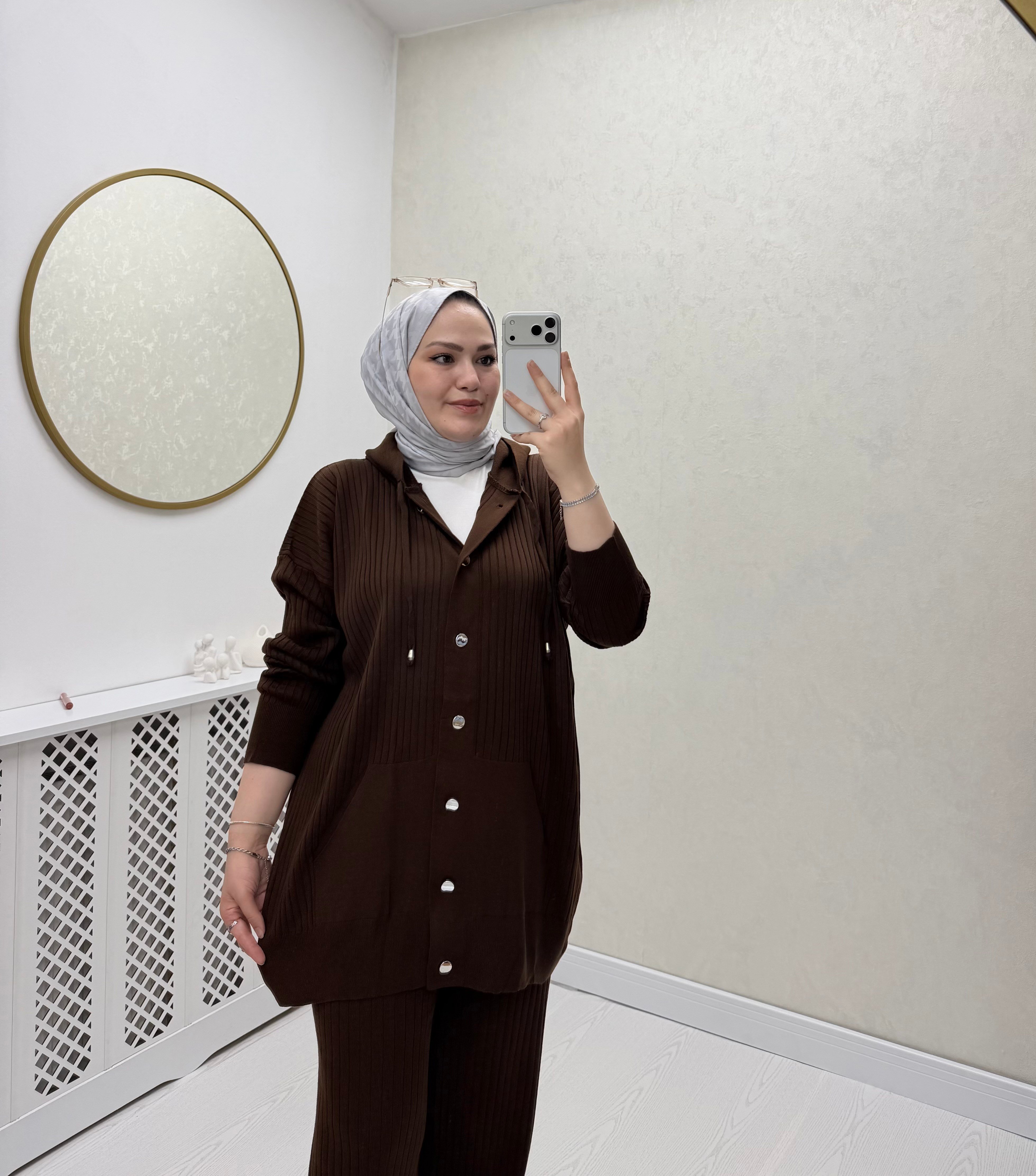 Oub Düğmeli Fitilli Triko Takım Kahve 71 