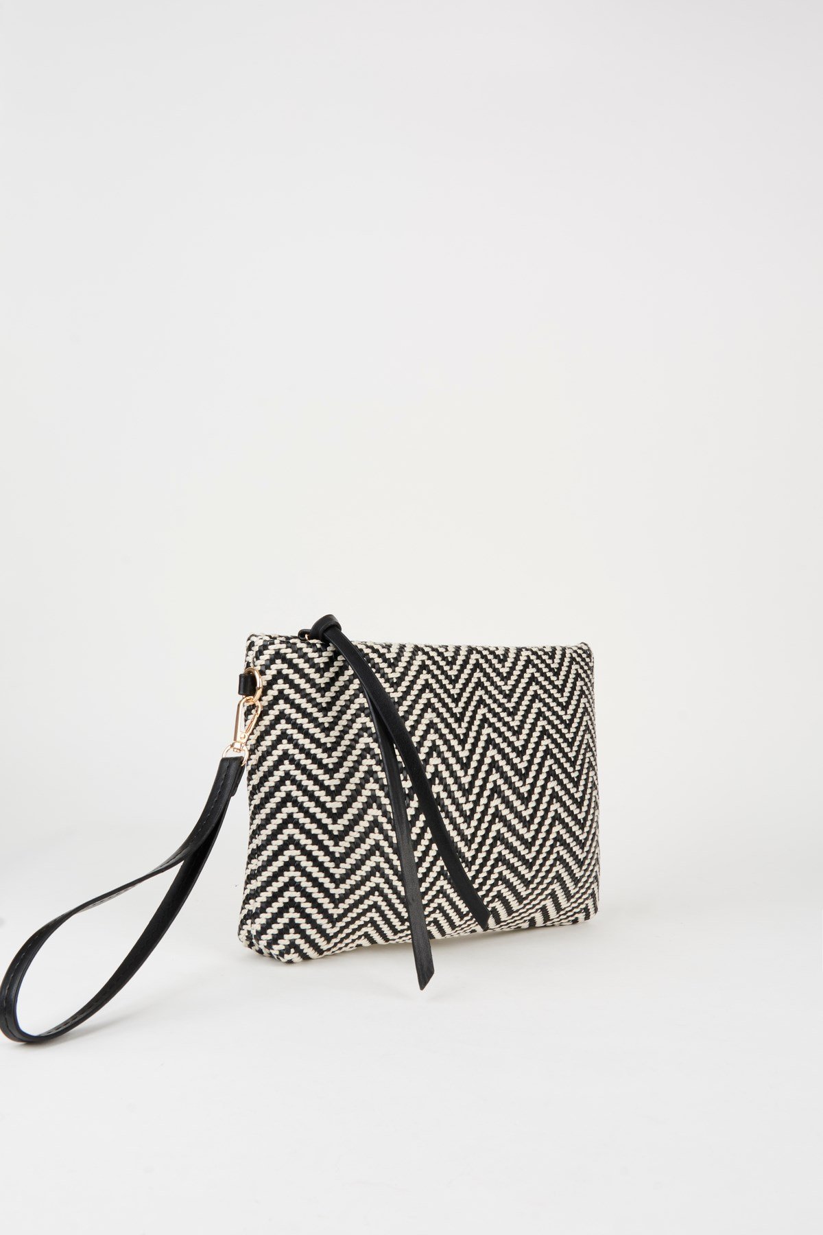 Kadın Bellis Balık Sırtı Siyah-Beyaz Astarlı Bilek Askılı Portföy El Ve Clutch Çanta